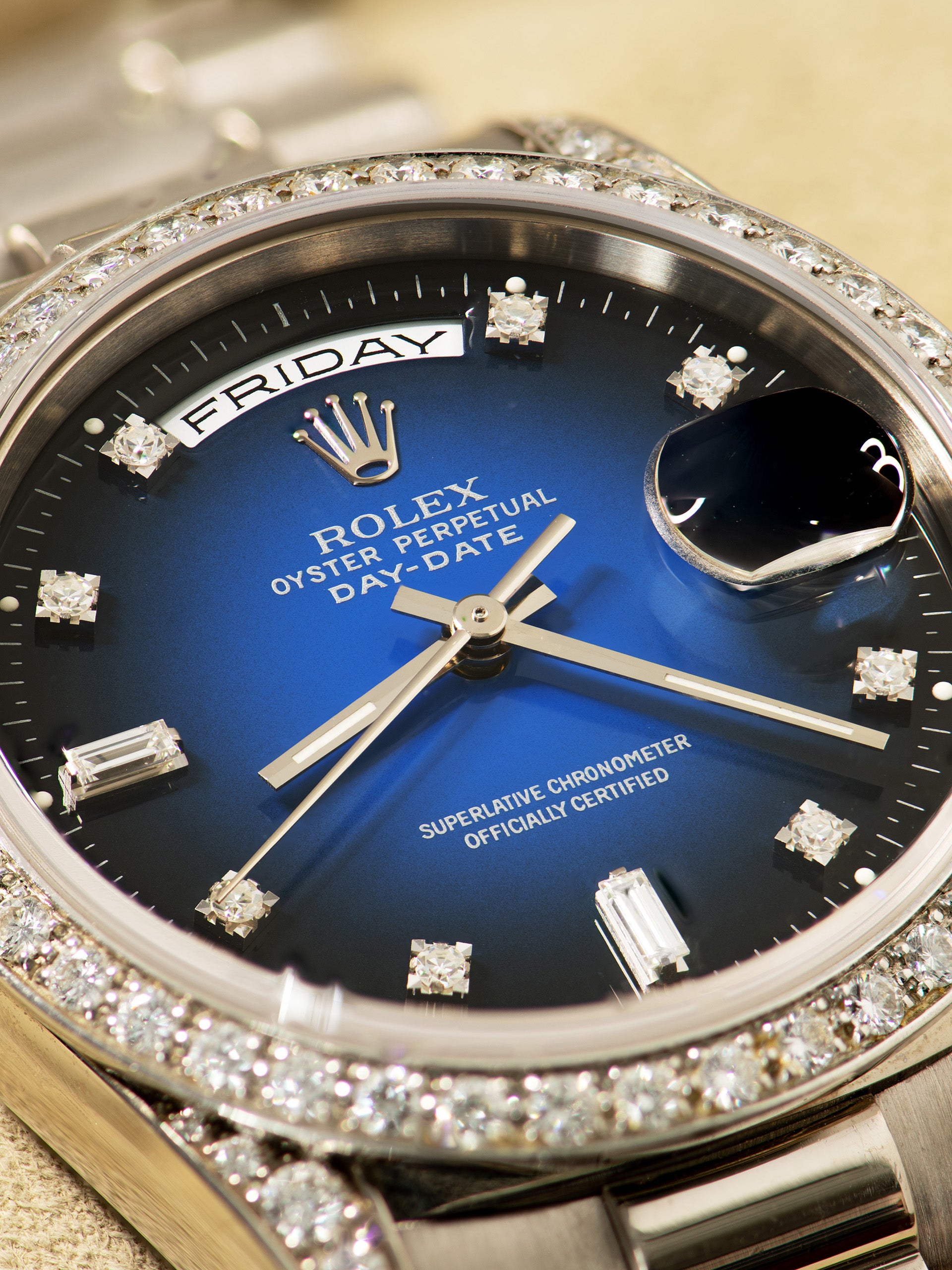 Rare* 1995 Rolex Day-Date 18K WG (Ref. 18389) Blue Vignette Diamond D