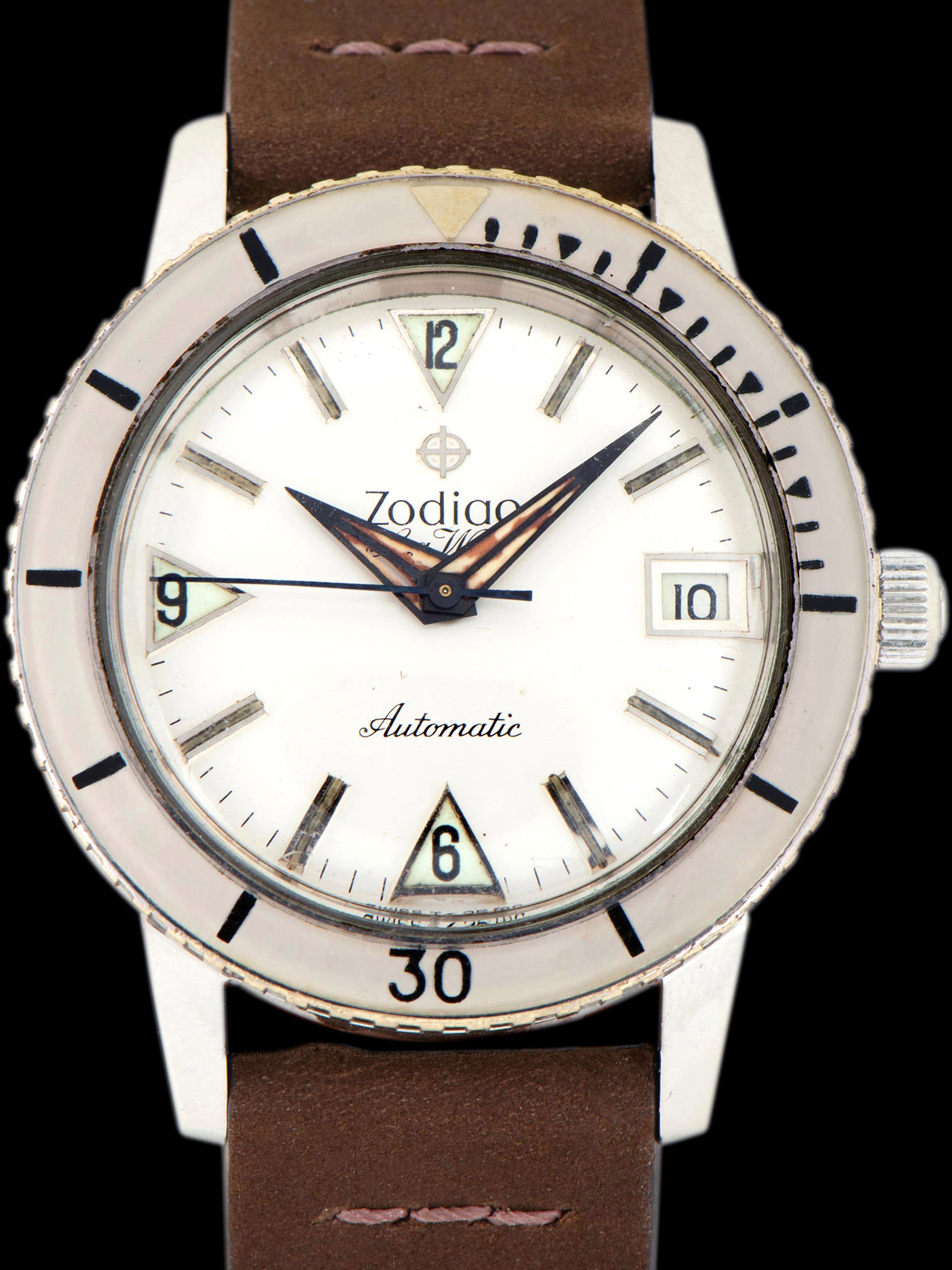 1970s Zodiac Sea Wolf Ref. 722 946B White Dial White Bezel