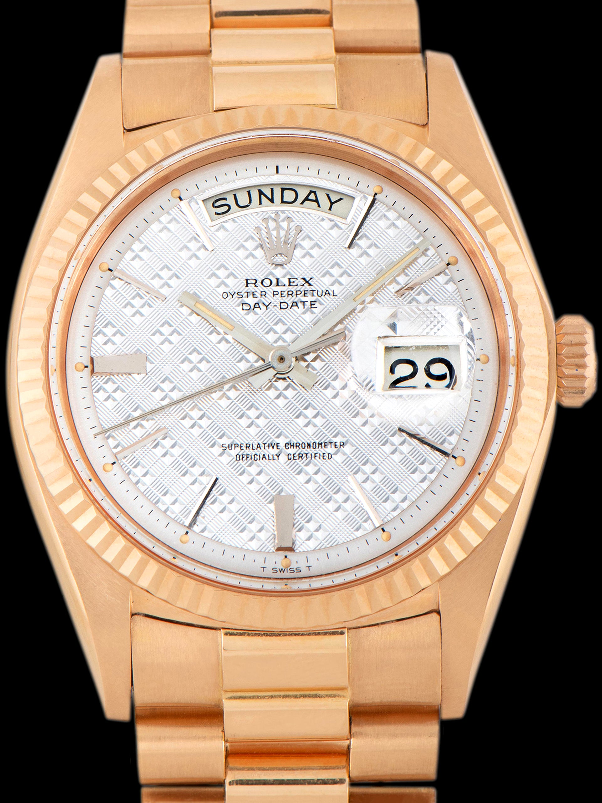 *Unpolished* 1967 Rolex Day-Date 18K RG (Ref. 1803) Silver Guilloche Dial