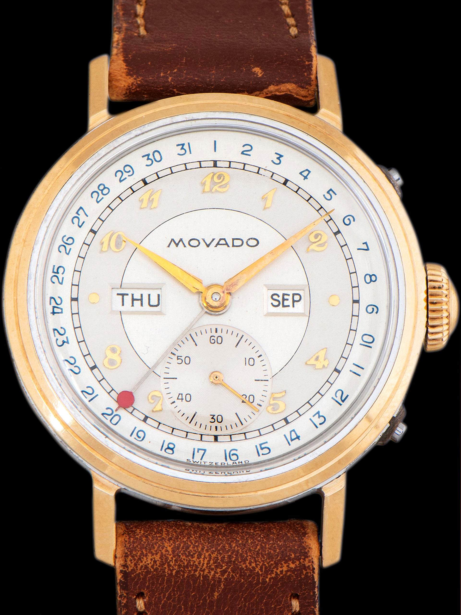 Unpolished* 1940s Movado Calendograph Triple-Calendar 'Gold-Cap' (Ref