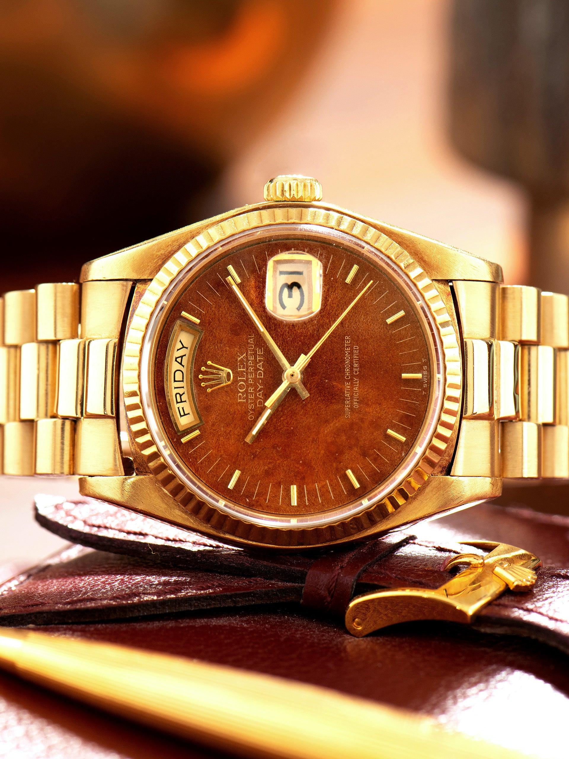 1979 Rolex Day Date 18K YG Ref. 18038 Burlwood Dial