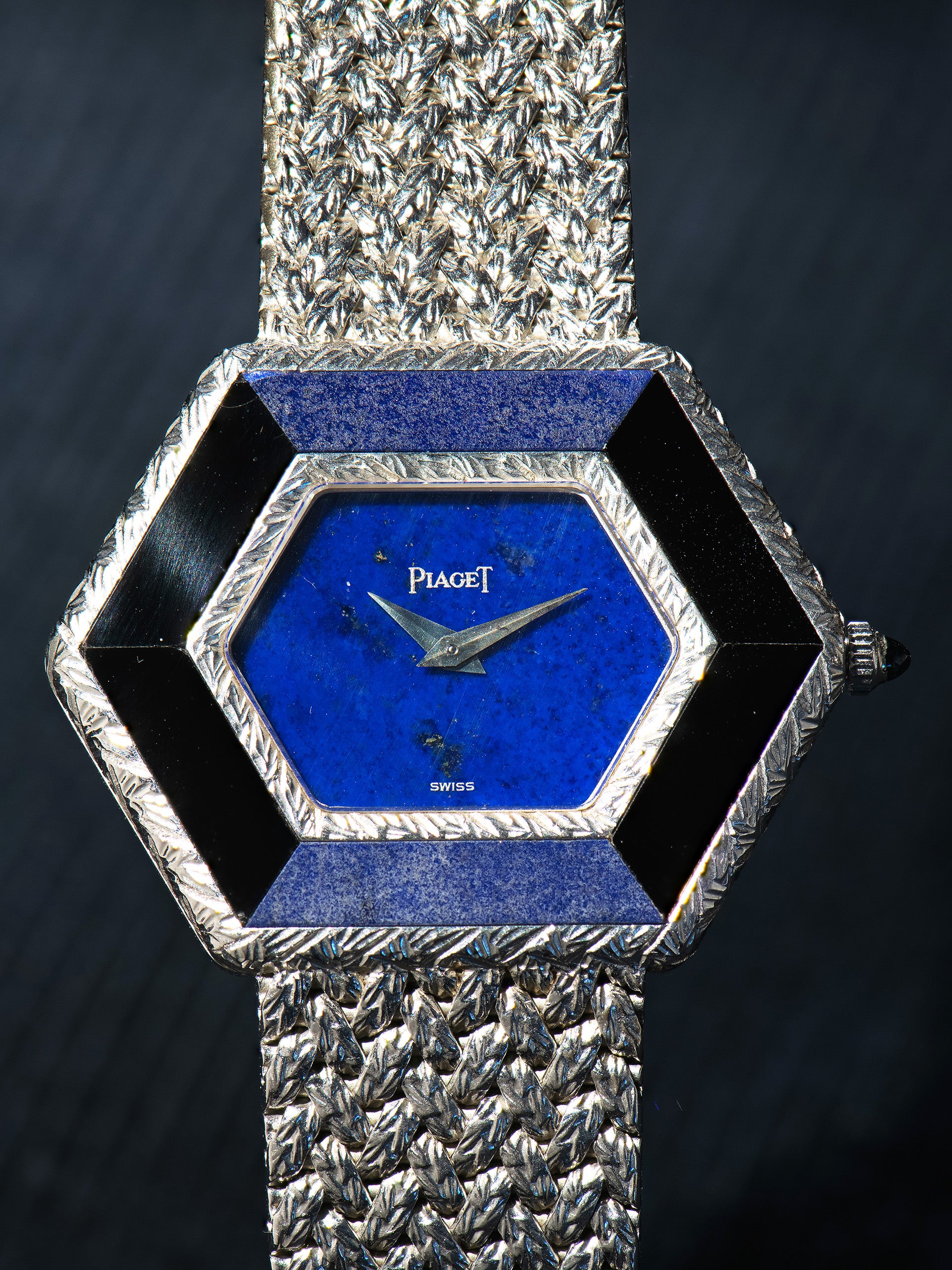 1970s Piaget Hexagon Dress Watch 18K WG (Ref. 9523 D2) Lapis Dial W/ O