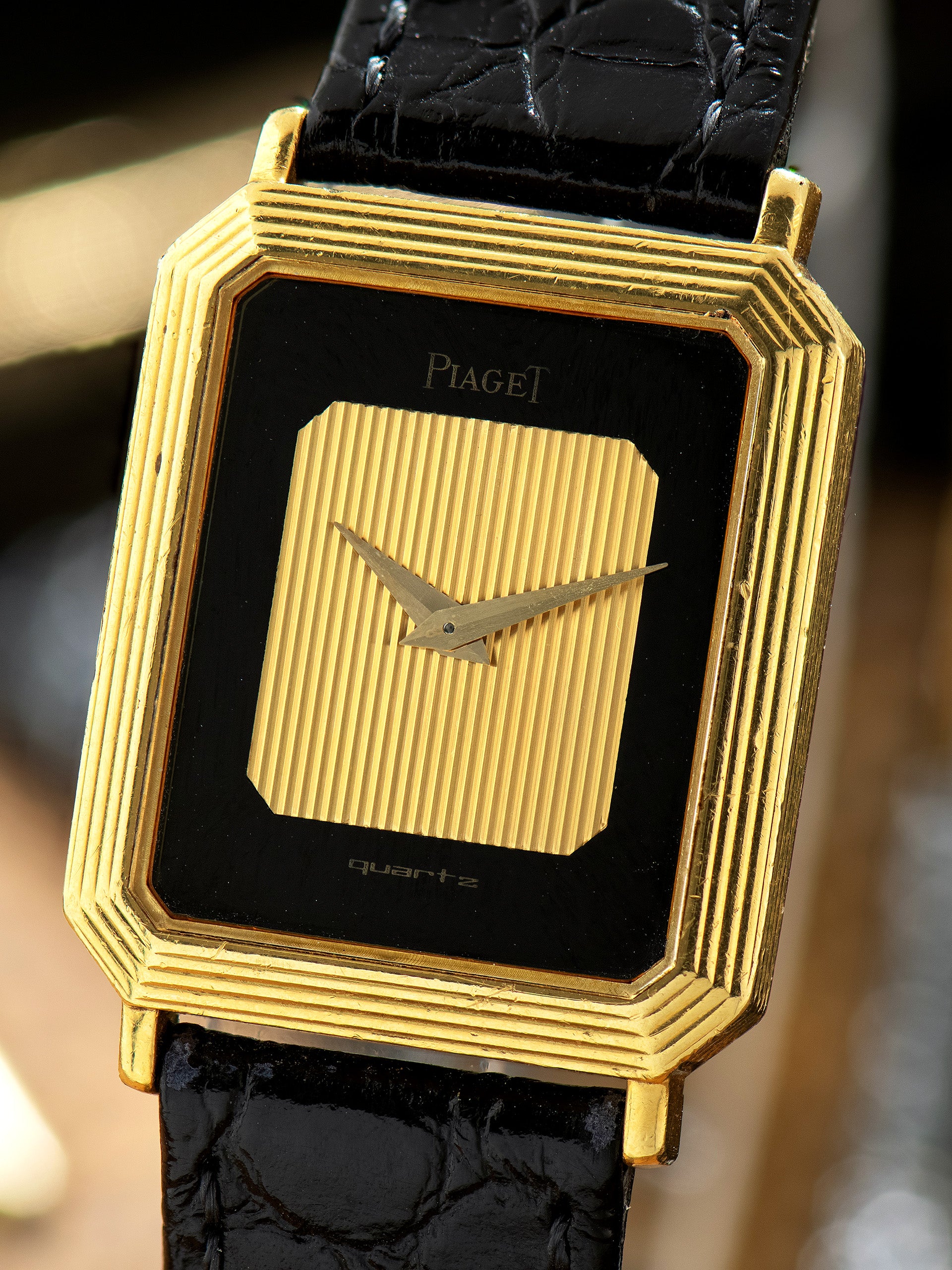 1980s Piaget Quartz Dress Watch 18K YG (Ref. 7142) Onyx Stone Dial 1980s Piaget Quartz Dress Watch 18K YG (Ref. 7142) Onyx Stone Dial