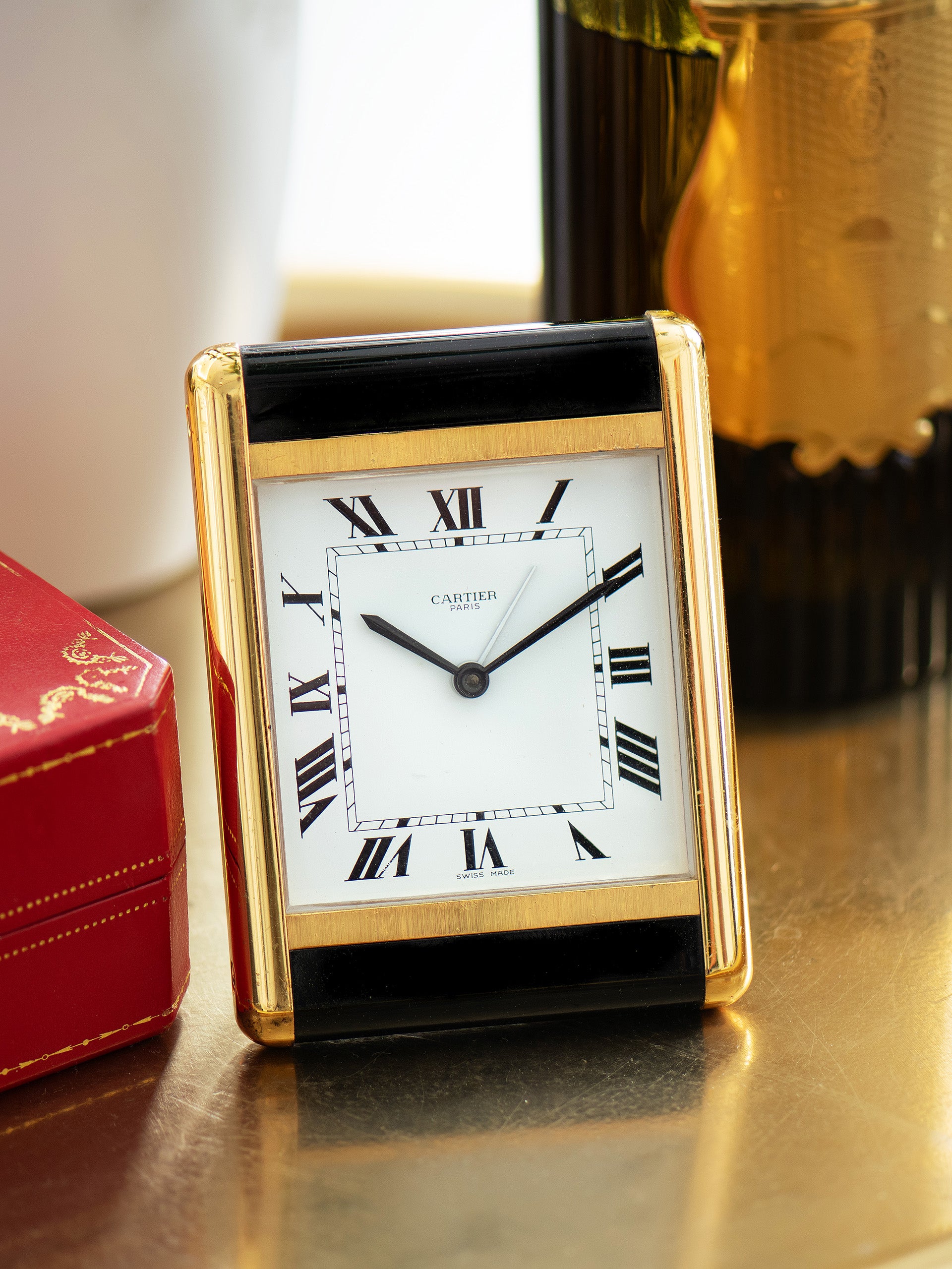 1980s Cartier Tank Louis Travel Desk Alarm Clock (Ref. 7505) W/ Box &