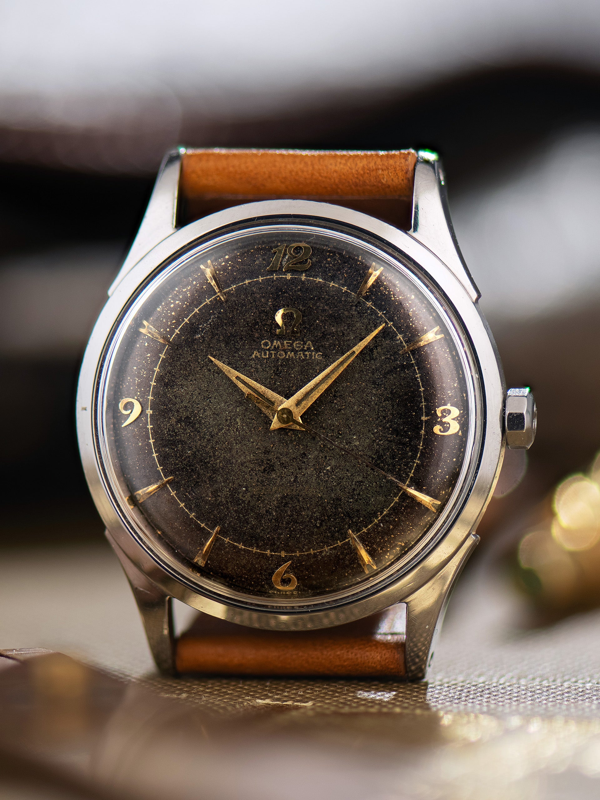 1954 Omega Dress Watch (Ref. 2635-9 SC) Black Gilt Dial W/ Breguet Num