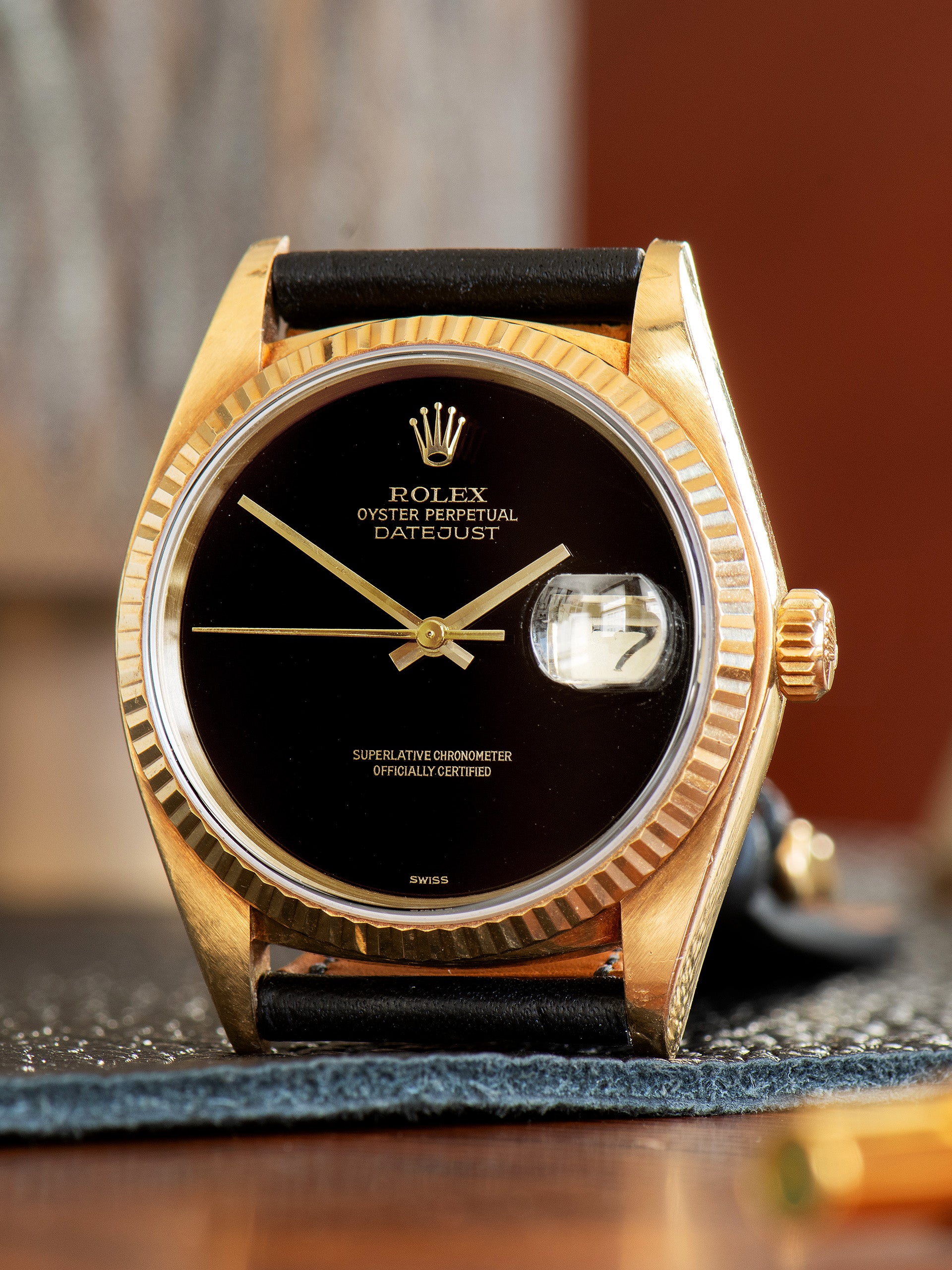 1980 Rolex Datejust 18K YG (Ref. 16018) Onyx Stone Dial