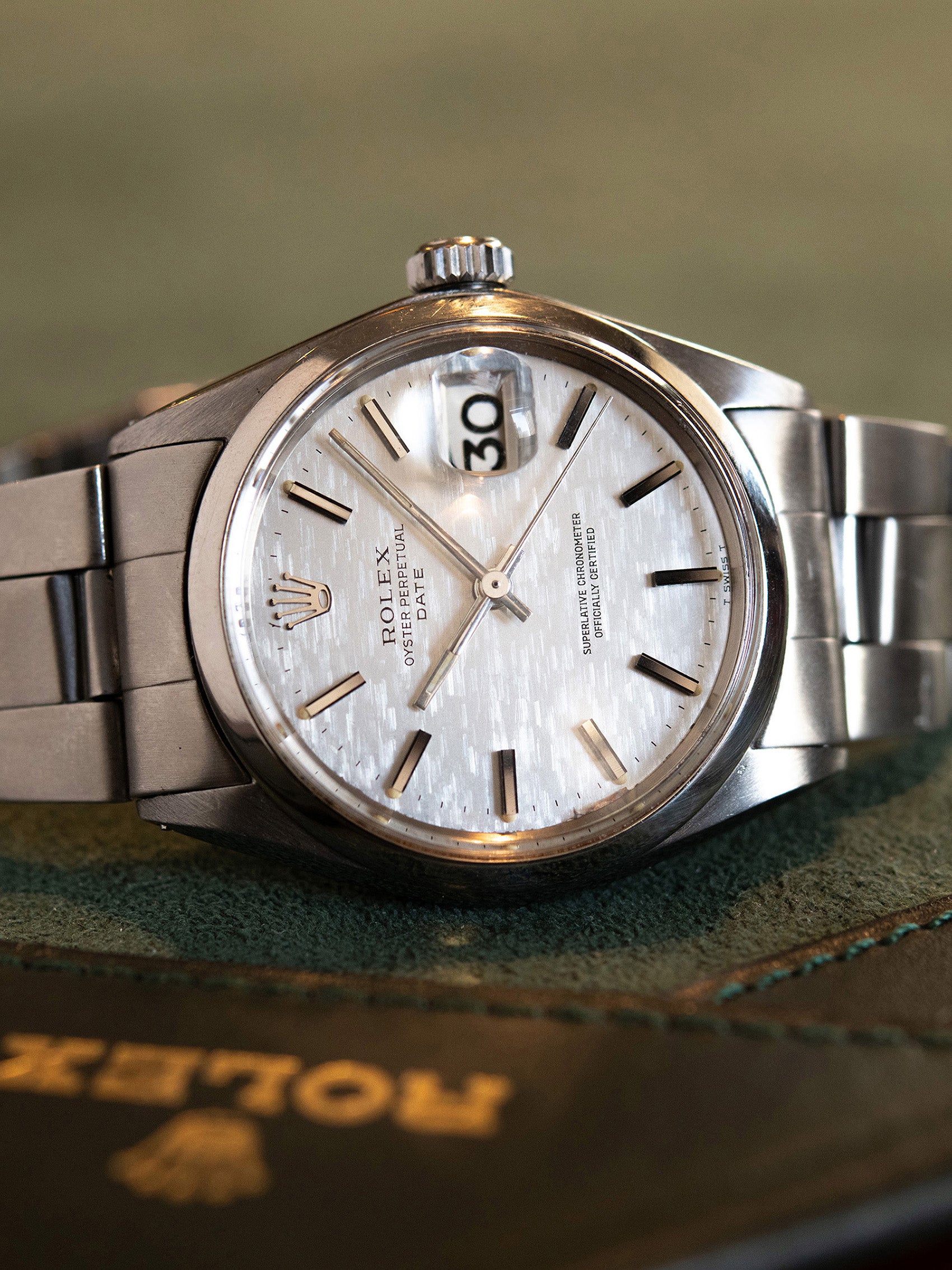 Rolex Oyster Perpetual Date Mosaic Dial Antique SS Watch Silver Polished Rolex Oyster Perpetual Date Ref. 1500 - Silver  main image 2