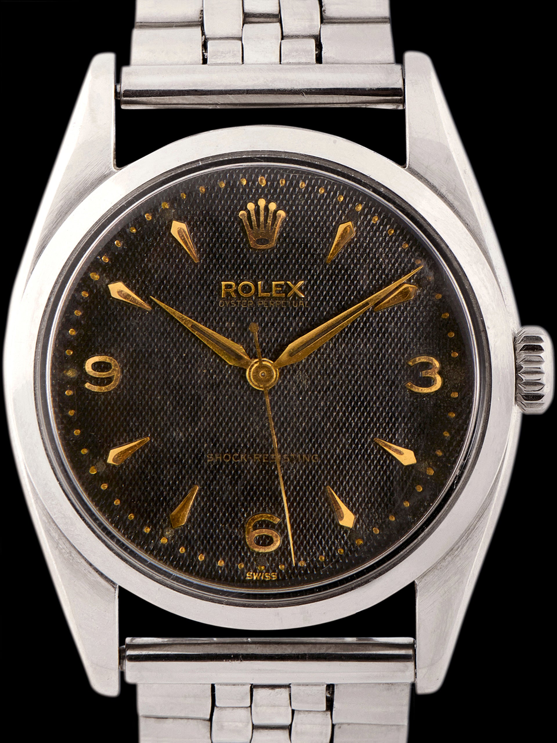 1956 Rolex Pre-Explorer "Ovettone" (Ref. 6298) Black "Honeycomb" Dial