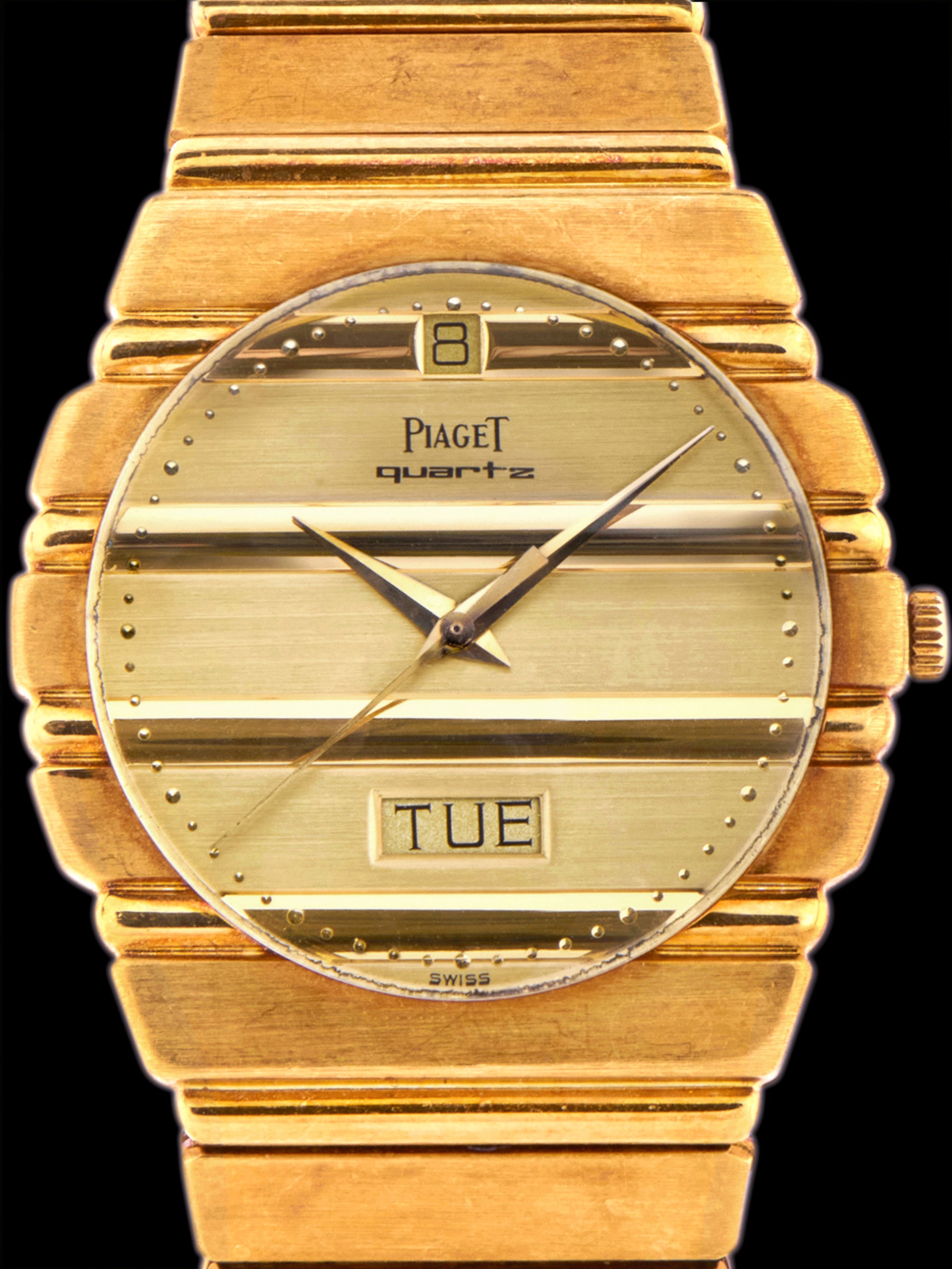 *Unpolished* 1980s Piaget Polo Quartz Day-Date 18K YG (Ref. 15562 C 701) Gold Dial