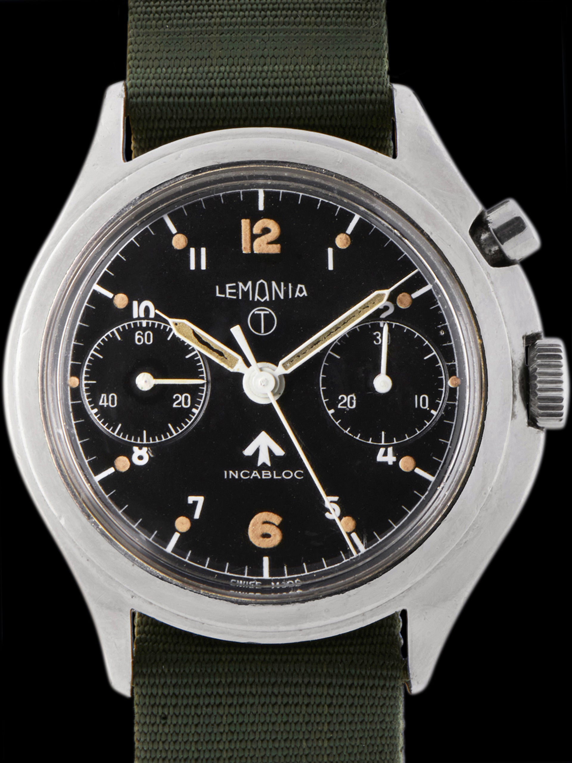 1970 Lemania Royal Air Force Mono-Pusher Chronograph 6BB/924-3306 "Series III" Black Dial