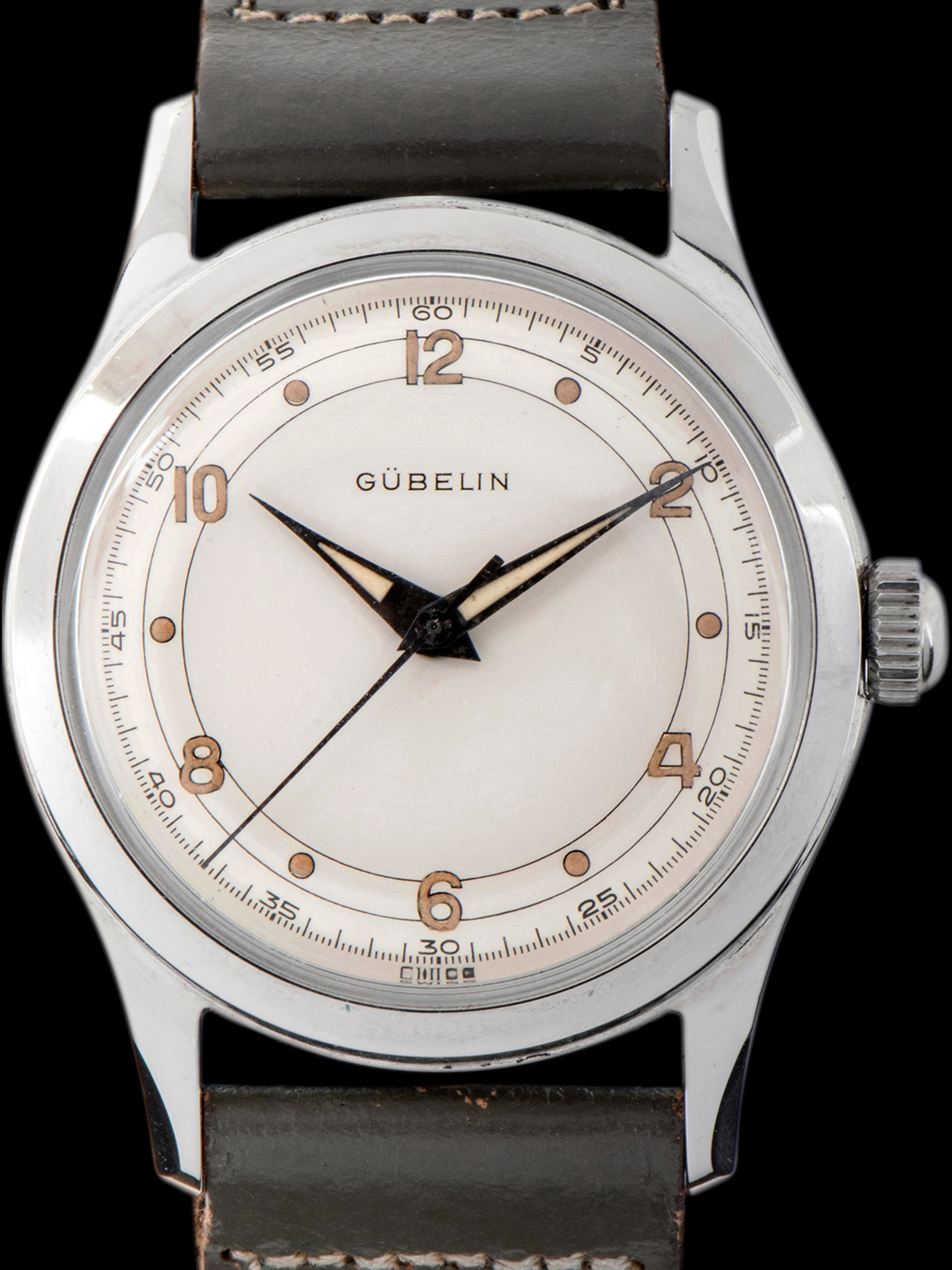 1950s Gubelin Dress Watch Stainless Steel W/ Silver "Sector" Dial