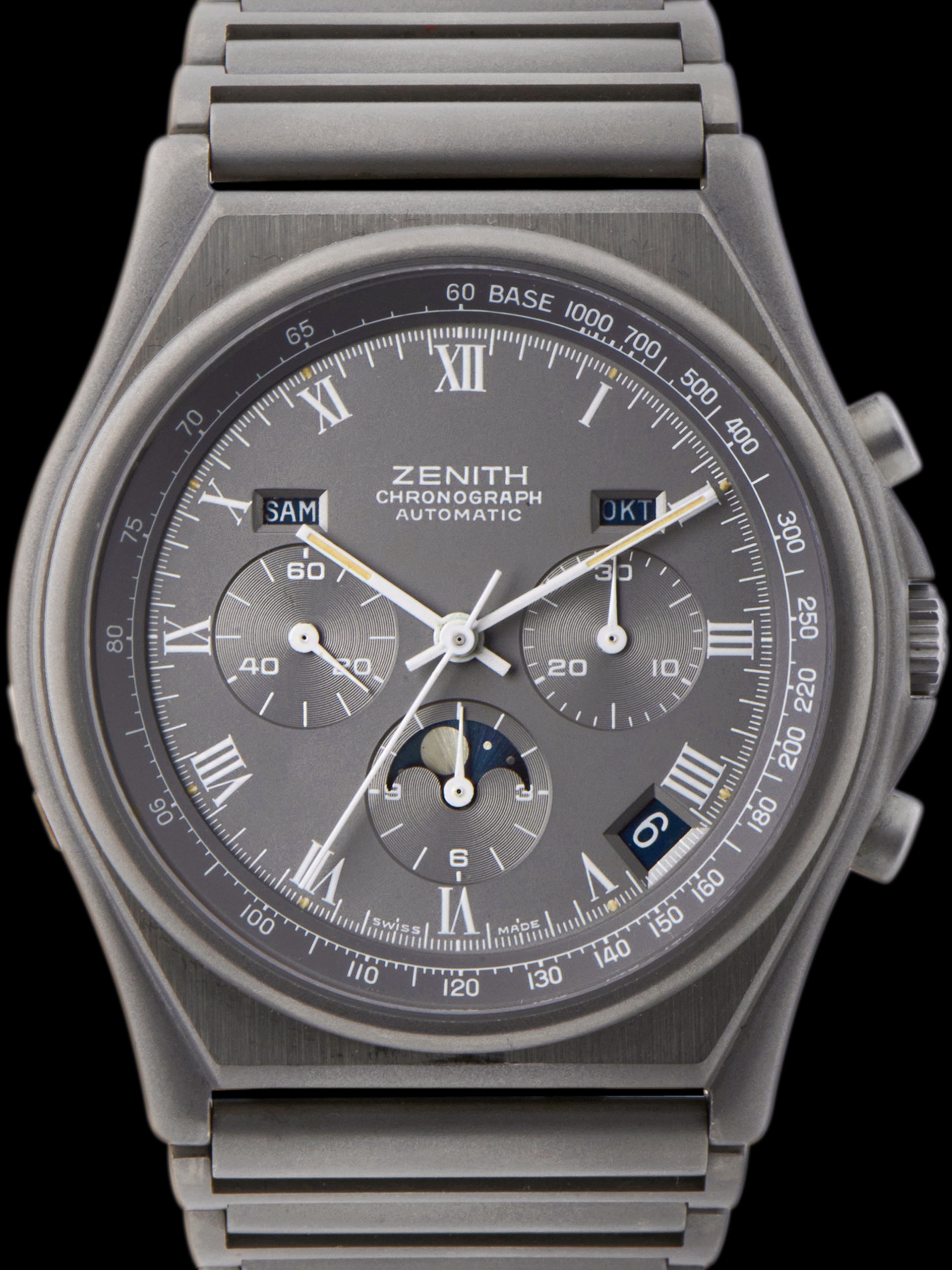 *Unpolished* 1980s Zenith Port Royal Triple Calendar Chronograph Titanium (Ref. 95.0100.418) Grey Dial 'El Primero Cal. 3019PHF'