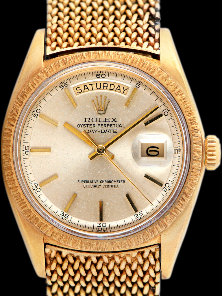 1971 Rolex Day-Date 18K YG "Bark" (Ref. 1807) Champagne "Minute Track" Dial W/ Double Papers & 18K YG Mesh Bracelet