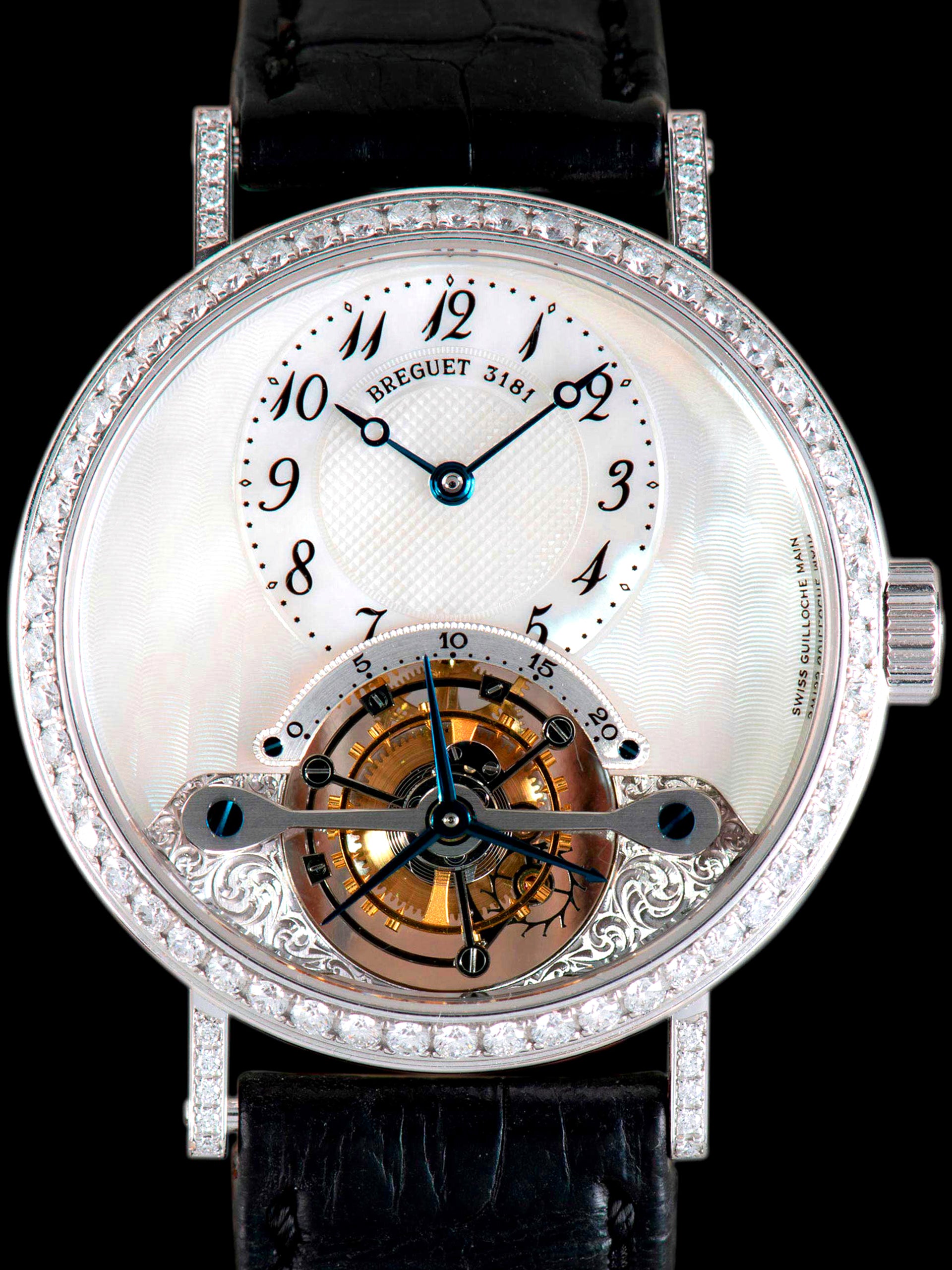 2010s Breguet Classique Complications Tourbillon (Ref. 3358) 18K WG W/ Factory Diamond Case & MOP Guilloche Dial