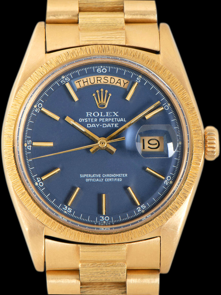 1972 Rolex Day-Date 18K YG "Bark" (Ref. 1807) Matte Blue "Minute Track" Dial