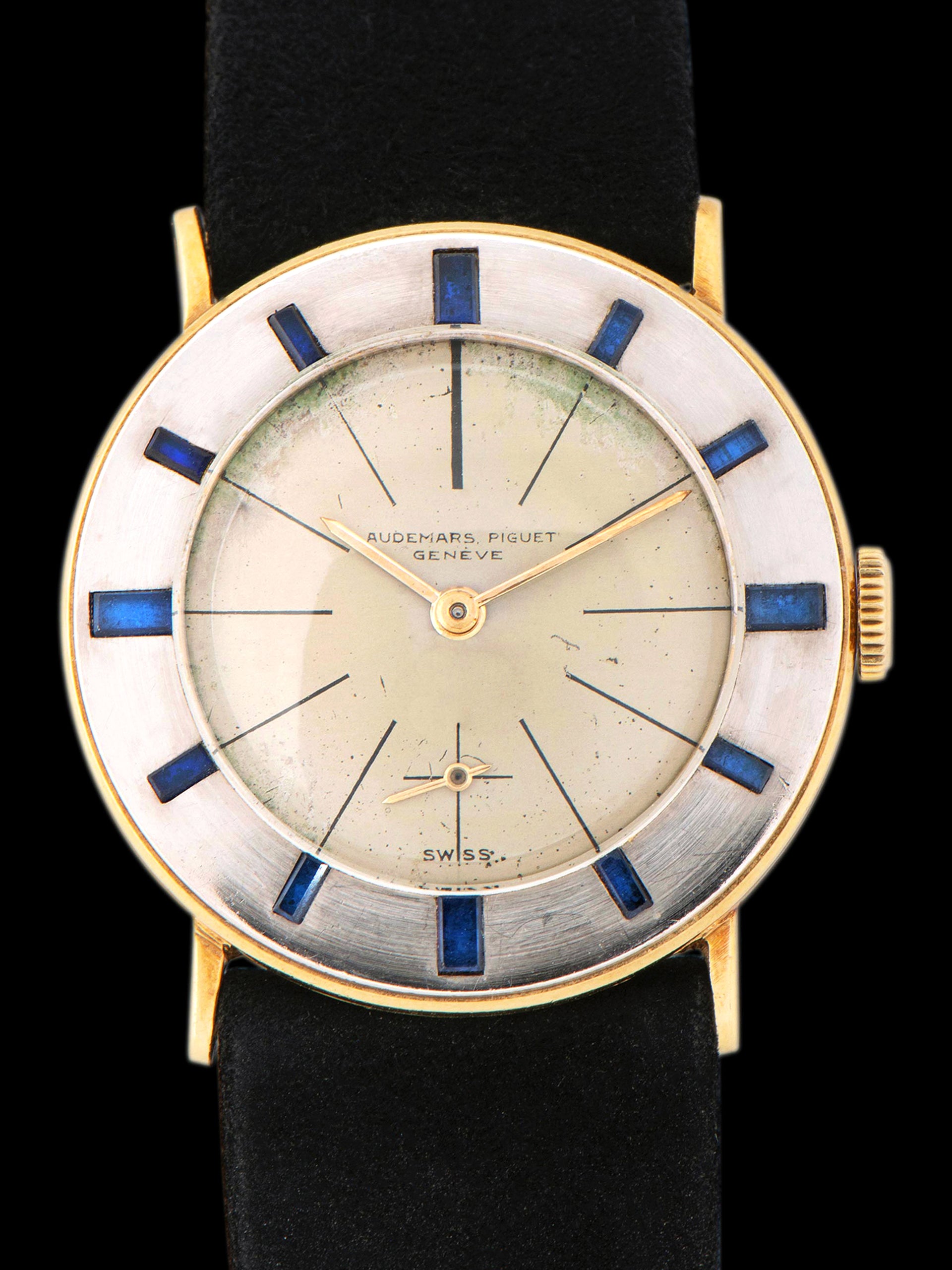 1950s Audemars Piguet Ladies Cocktail Watch in 18K White & Yellow Gold W/ Sapphire Set Bezel "Cal. K2001"