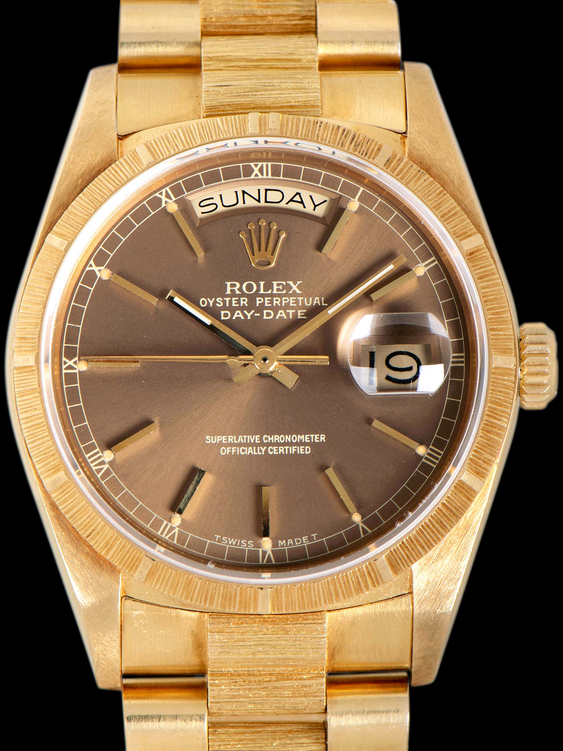 *Unpolished* 1985 Rolex Day-Date 18K YG (Ref. 18078) Taupe "Havana" Dial