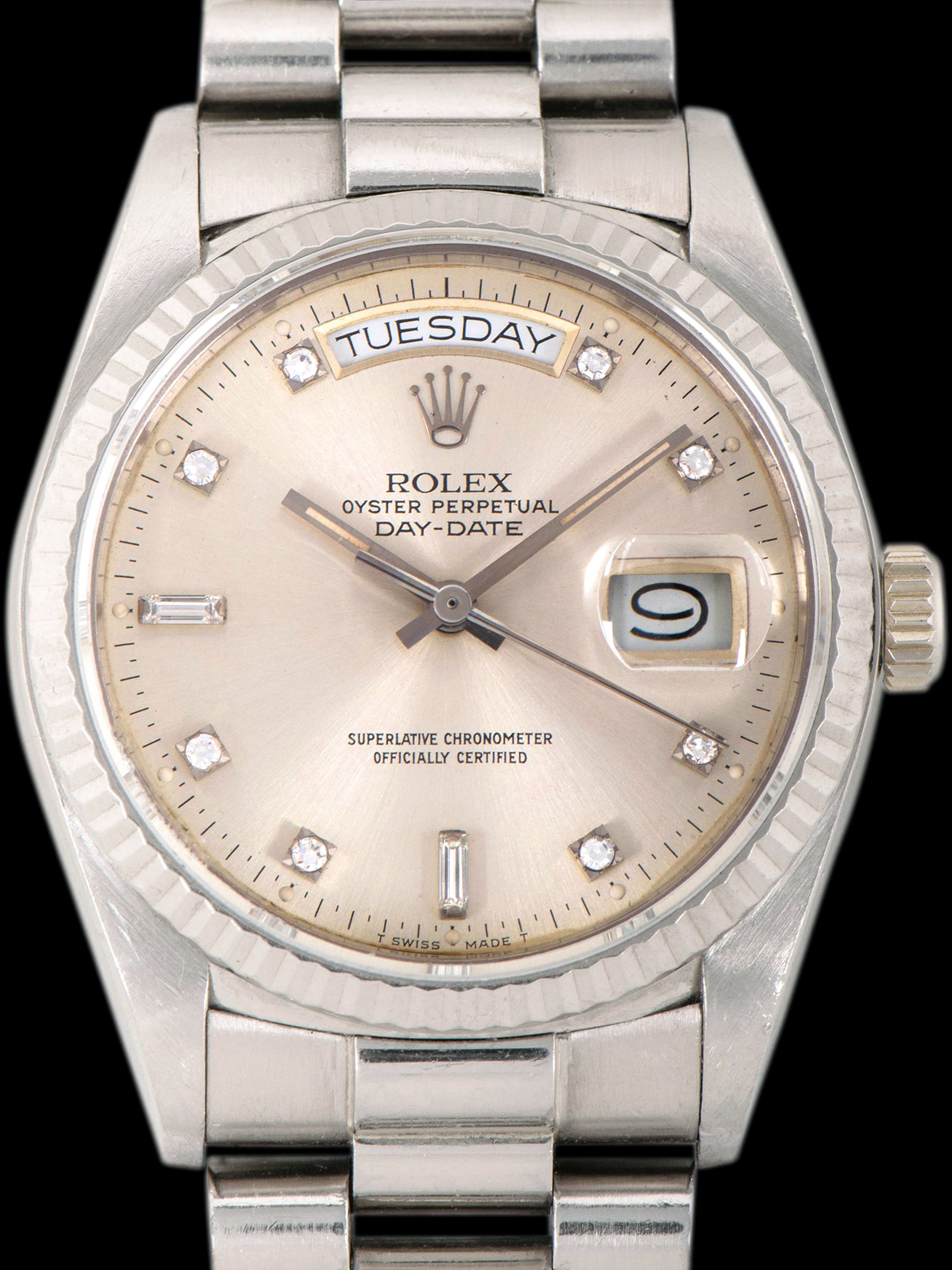 1987 Rolex Day-Date 18K WG (Ref. 18039) Silver Diamond Dial