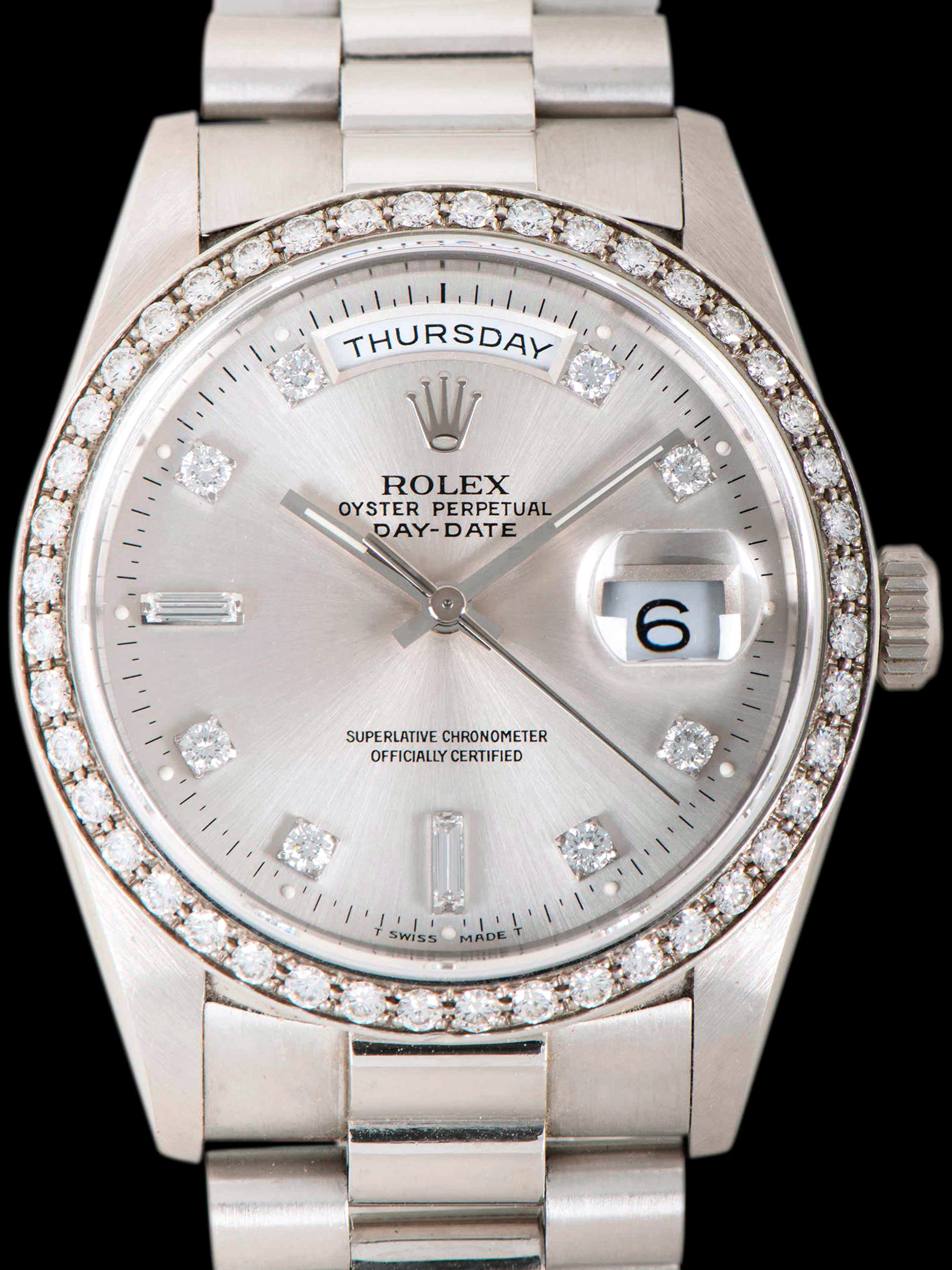 1991 Rolex Day-Date Platinum (Ref. 18346) Factory Diamond Dial & Bezel W/ Rolex Service Paper