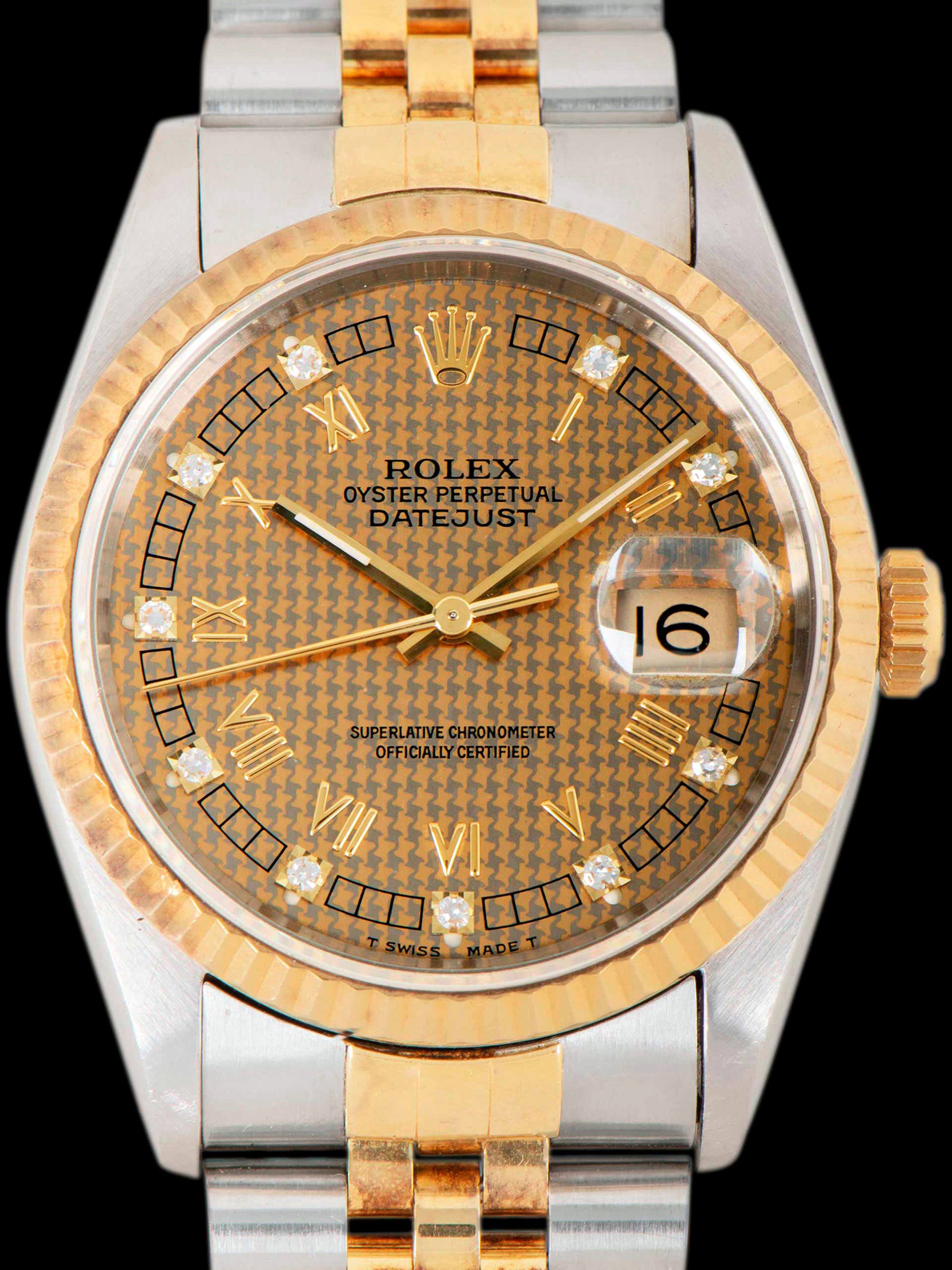 *Unpolished* 1993 Rolex Two-Tone Datejust (Ref. 16233) W/ Factory Diamond "Houndstooth" Dial