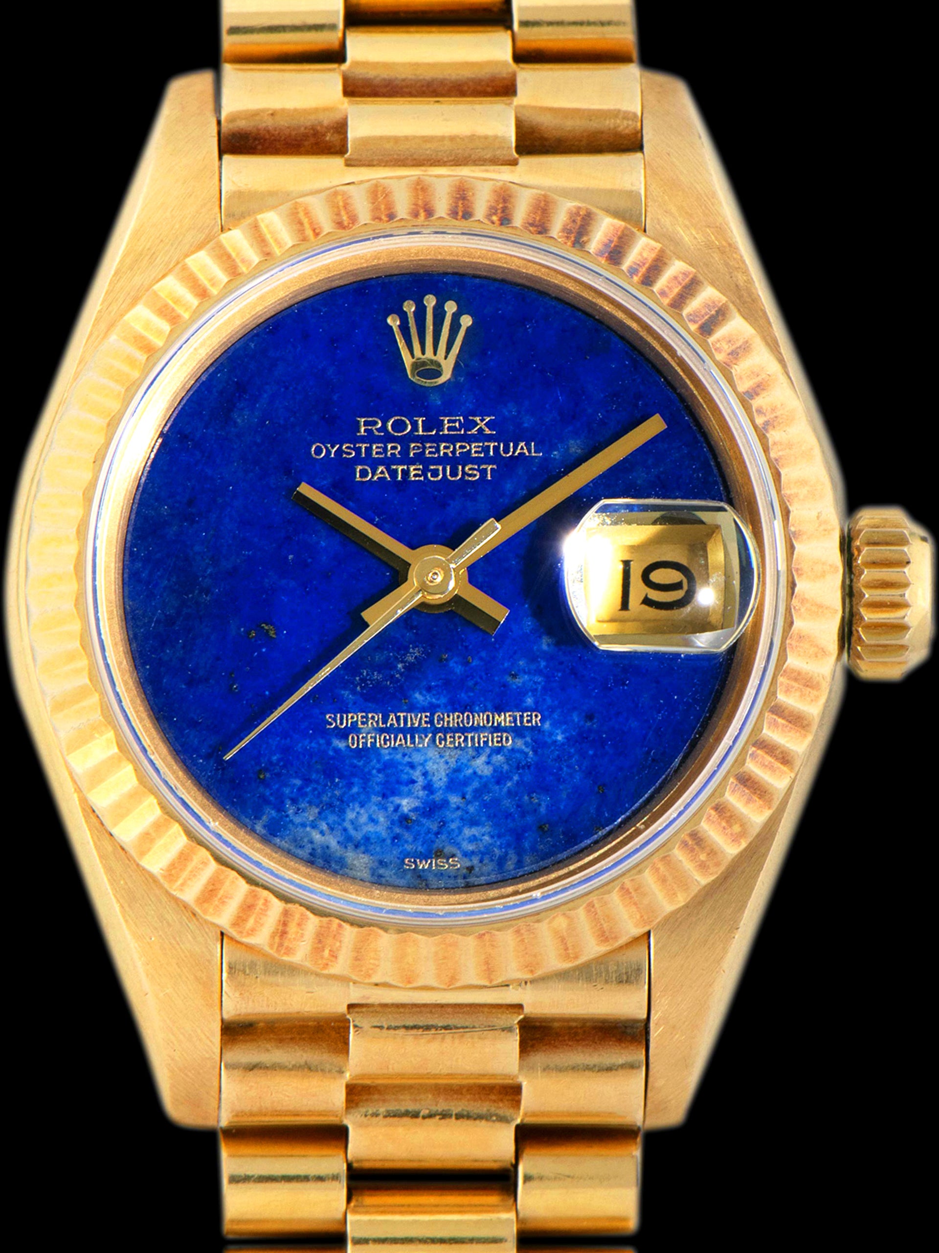 *Unpolished* 1984 Rolex Ladies Datejust 18K YG (Ref. 69178) Lapis Stone Dial