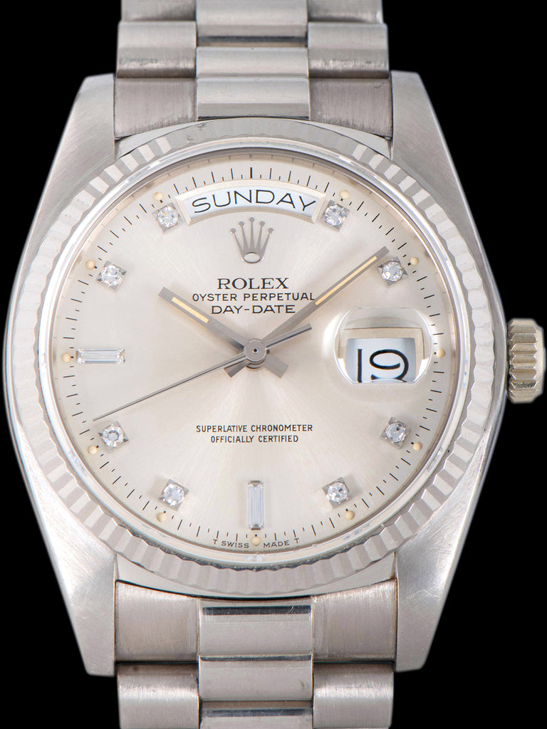 *Unpolished* 1983 Rolex Day-Date 18K WG (Ref. 18039) Silver Diamond Dial