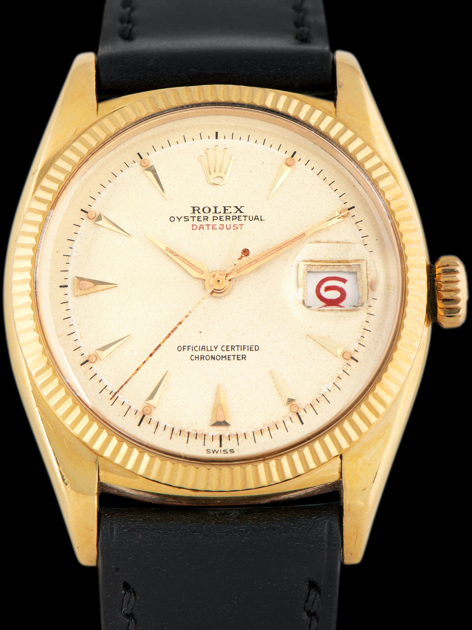 1955 Rolex Red Datejust 18K YG (Ref. 6305 1) "Ovettone" W/ Roulette Date Wheel