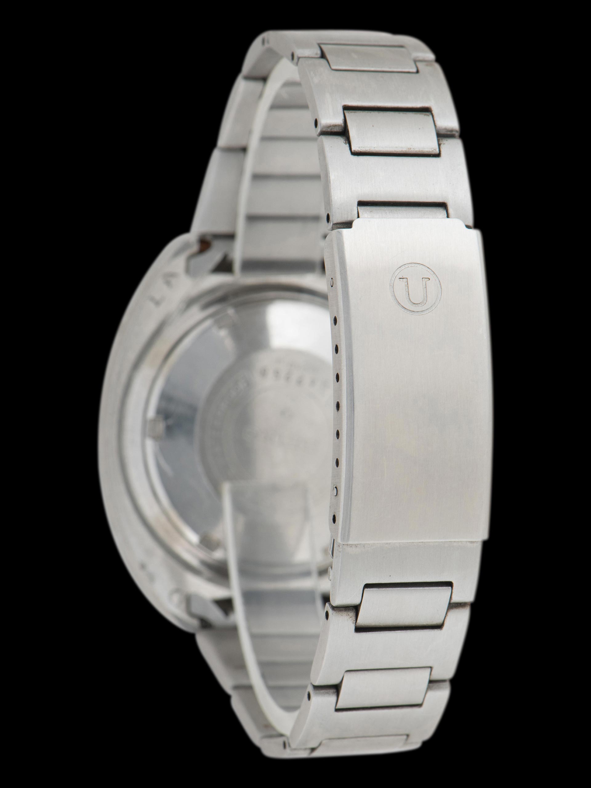 Seiko 6139-6000, Gold Dial, Notch Case. Documented specimen has an aftermarket bracelet. Photo: Craft + Tailored. · Photo: Craft + Tailored · © Craft + Tailored, used with permission · Source: https://www.craftandtailored.com/collections/seiko/products/1969-seiko-automatic-chronograph-pogue-ref-6139-6000-notch-case