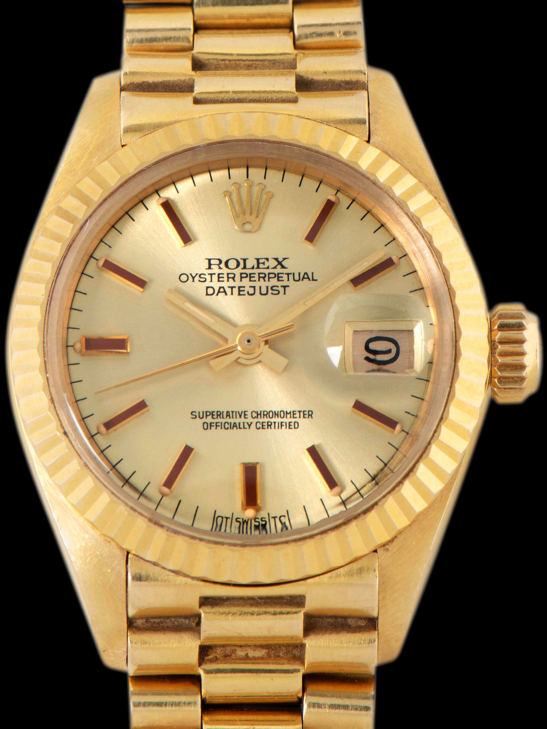 *Unpolished* 1974 Rolex Ladies Datejust 18K YG (Ref. 6917) Champagne "Sigma" Dial W/ Red Enamel Markers