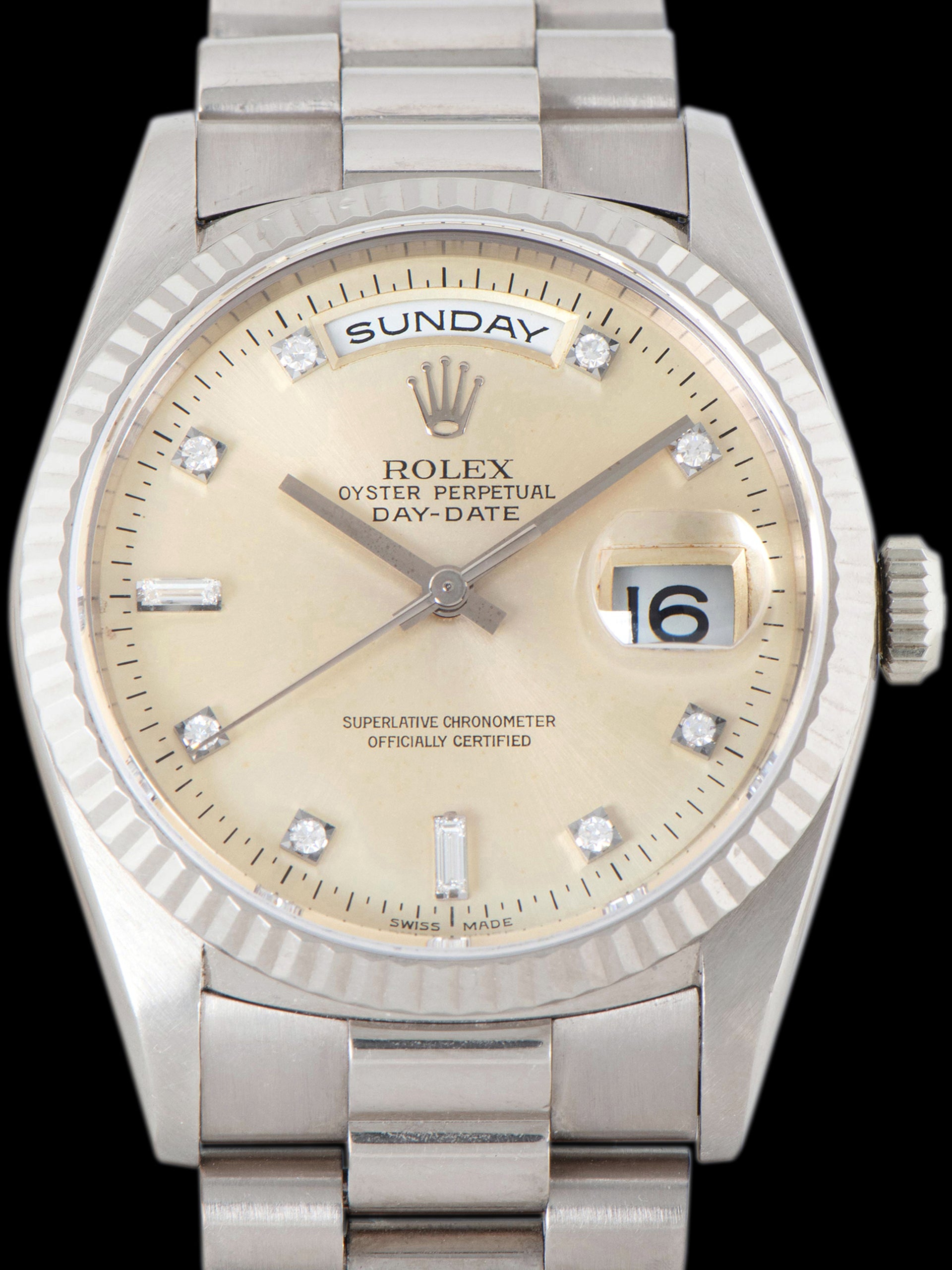 1995 Rolex Day-Date 18K WG (Ref. 18239) Non-Luminous Silver Diamond Dial