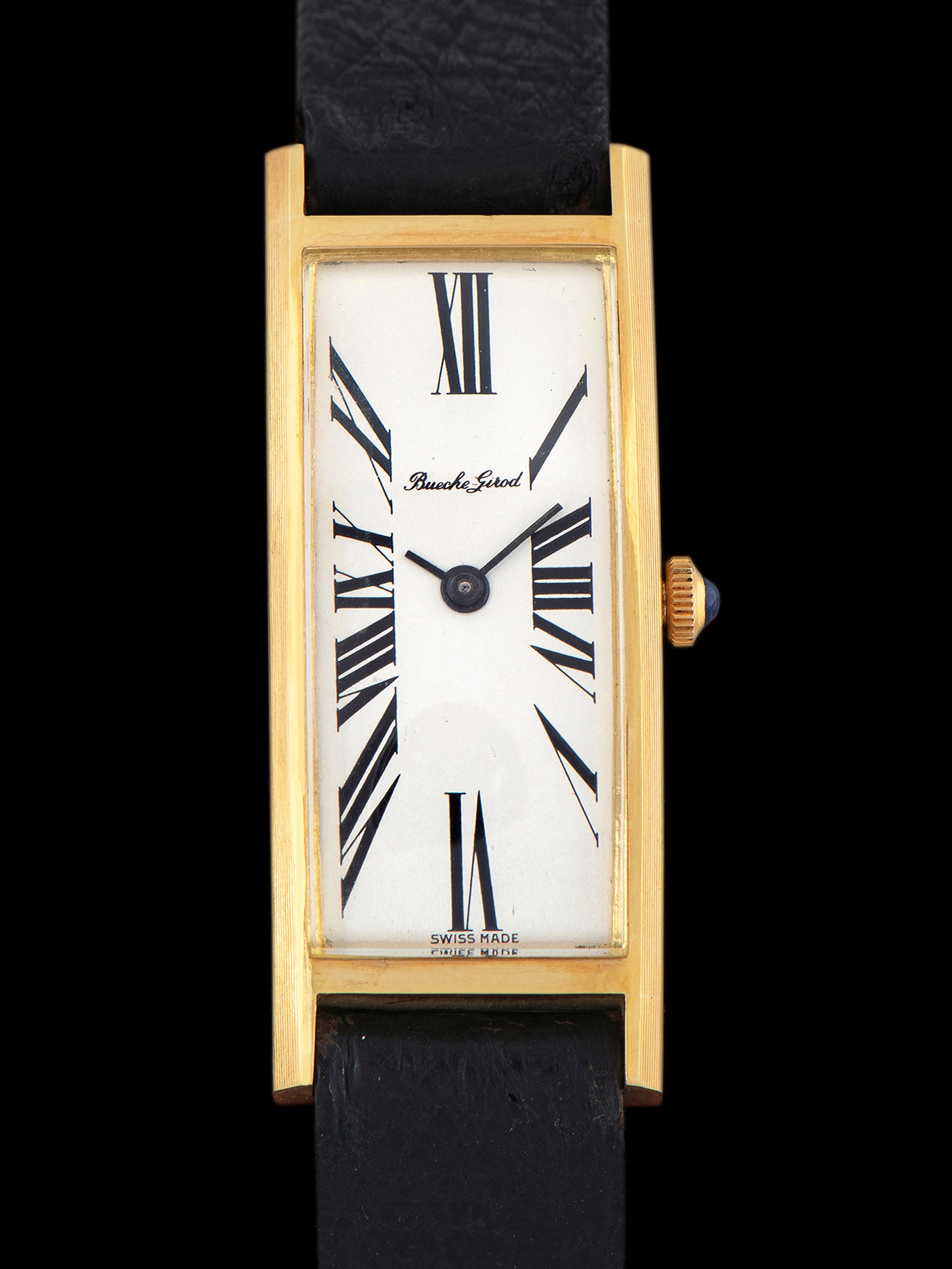 *Unpolished* 1970s Bueche Girod "Cintree" Curvex 18K YG (Ref. 6716-1) W/ White Roman Numeral Dial