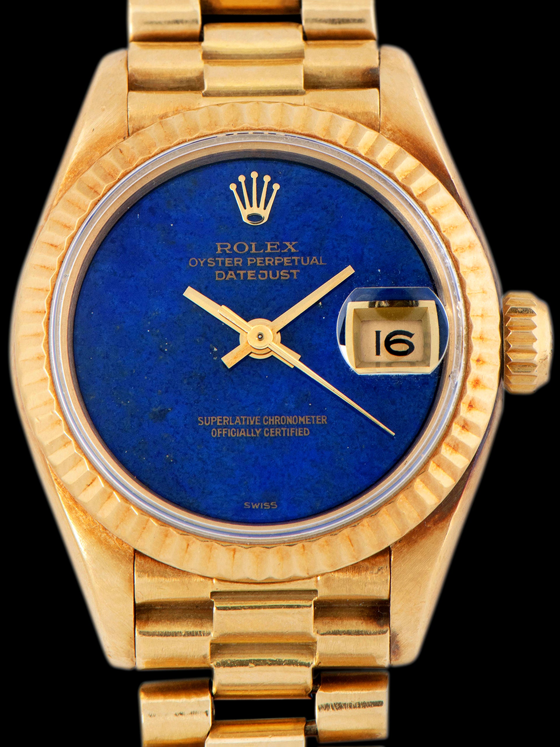 1984 Rolex Ladies Datejust 18K YG (Ref. 69178) Lapis Stone Dial W/ Box & Papers
