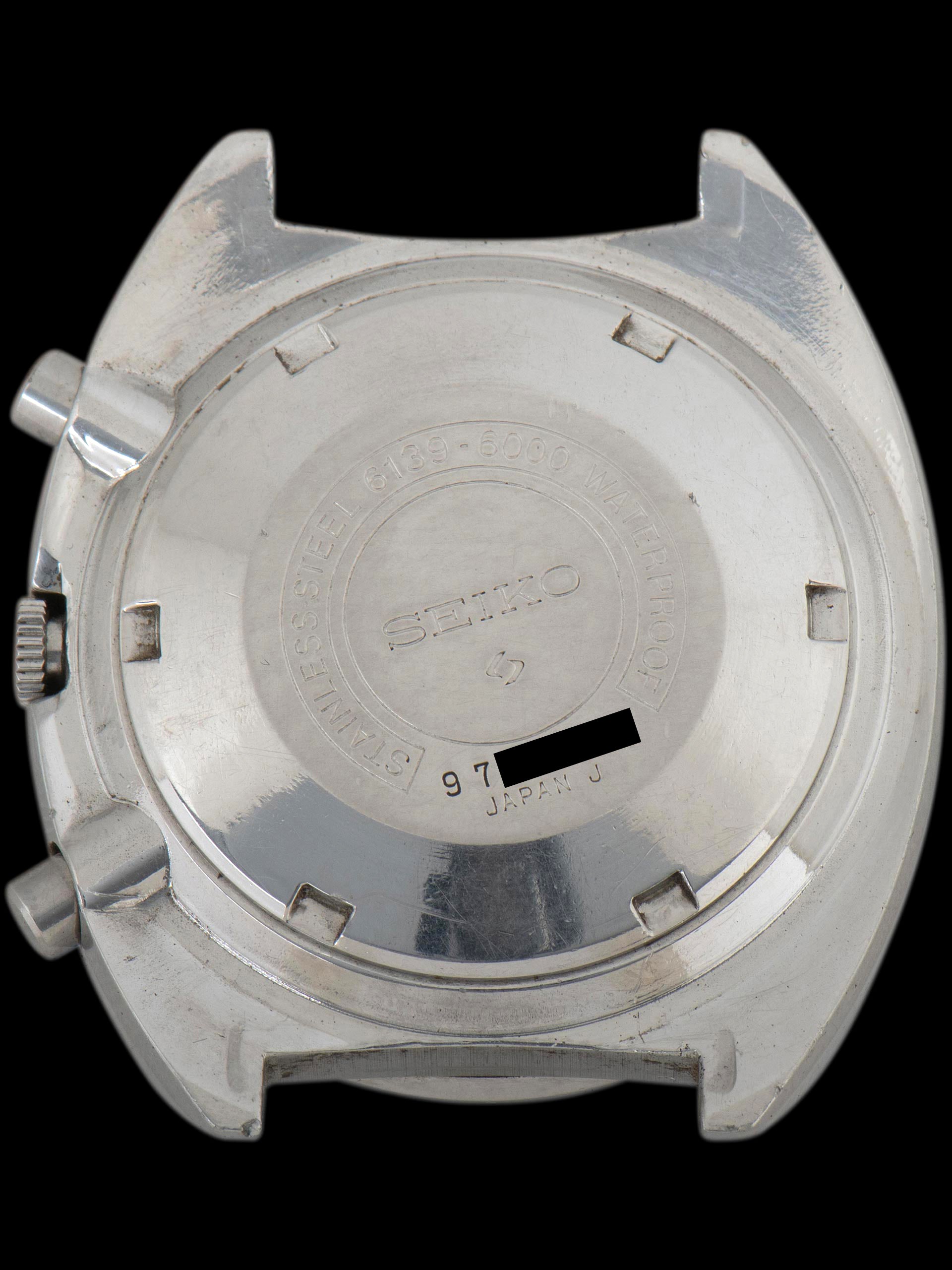 Seiko 6139-6000, Blue Speedtimer Dial, Notch Case. Photo: Craft + Tailored. · Photo: Craft + Tailored · © Craft + Tailored, used with permission · Source: https://www.craftandtailored.com/collections/seiko/products/1969-seiko-5-sports-speedtimer-automatic-chronograph-blue-pogue-ref-6139-6000-jdm-version-w-notch-case