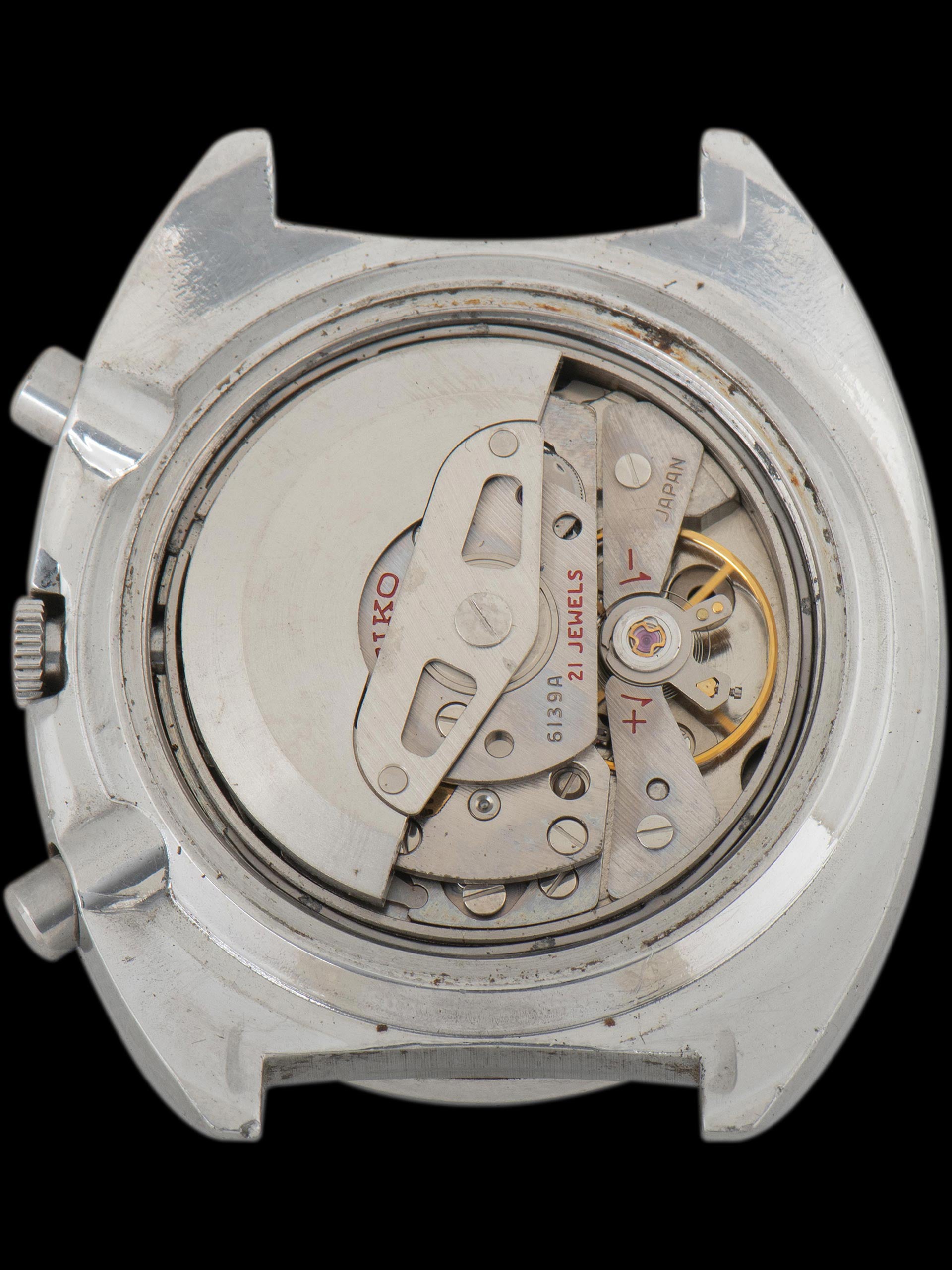 Seiko 6139-6000, Blue Speedtimer Dial, Notch Case. Photo: Craft + Tailored. · Photo: Craft + Tailored · © Craft + Tailored, used with permission · Source: https://www.craftandtailored.com/collections/seiko/products/1969-seiko-5-sports-speedtimer-automatic-chronograph-blue-pogue-ref-6139-6000-jdm-version-w-notch-case