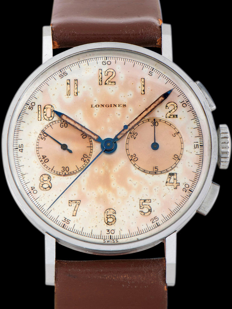 *Unpolished* Tropical 1946 Longines Flyback Chronograph 'Cal. 13ZN' (Ref. 4994) "Presented From The Middle Atlantic Motorcycle Dealers Association" W/ Extract From The Archive