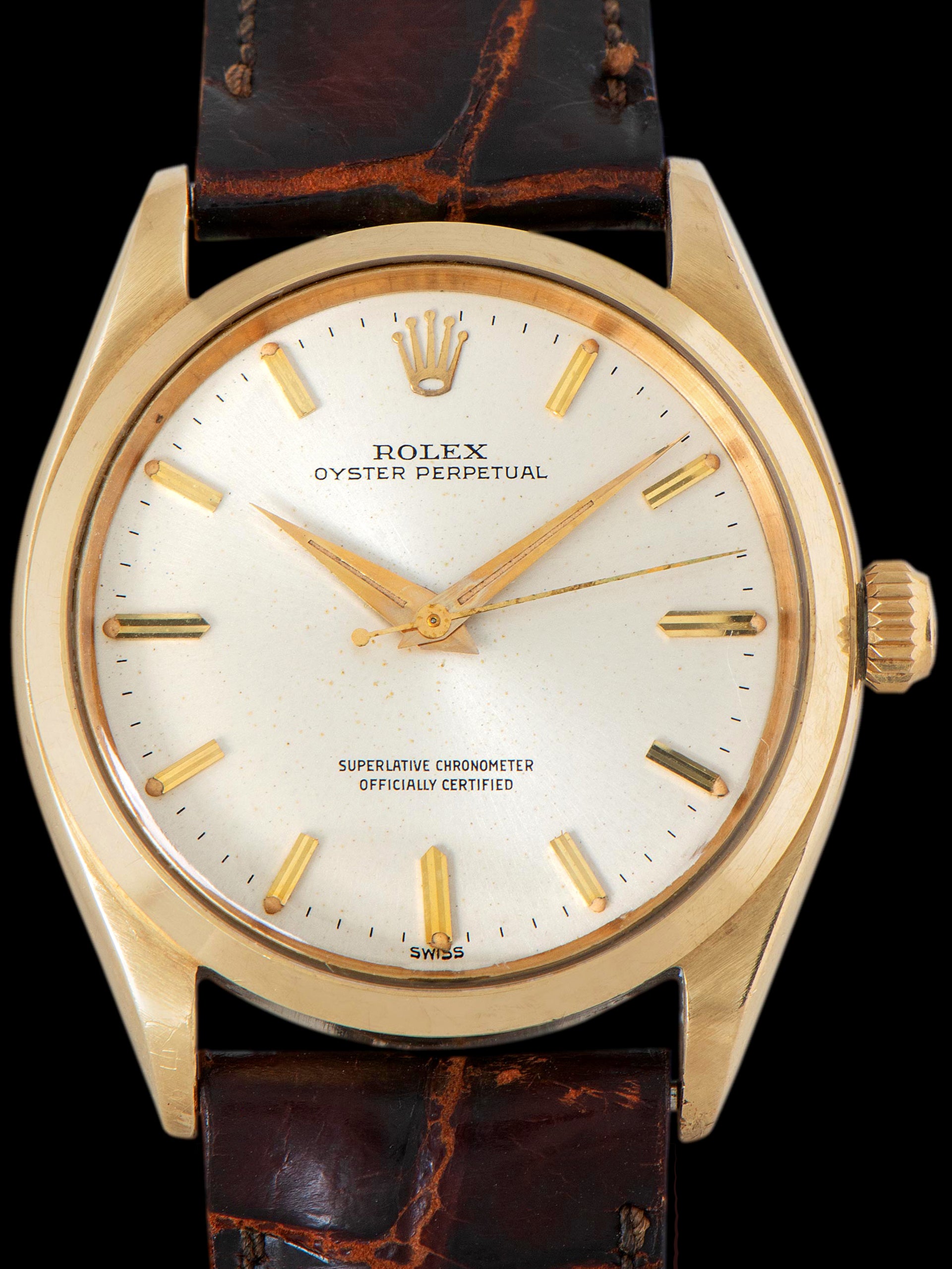1960 Rolex Oyster-Perpetual 14k YG (Ref. 1002) Silver Dial W/ Box & Papers