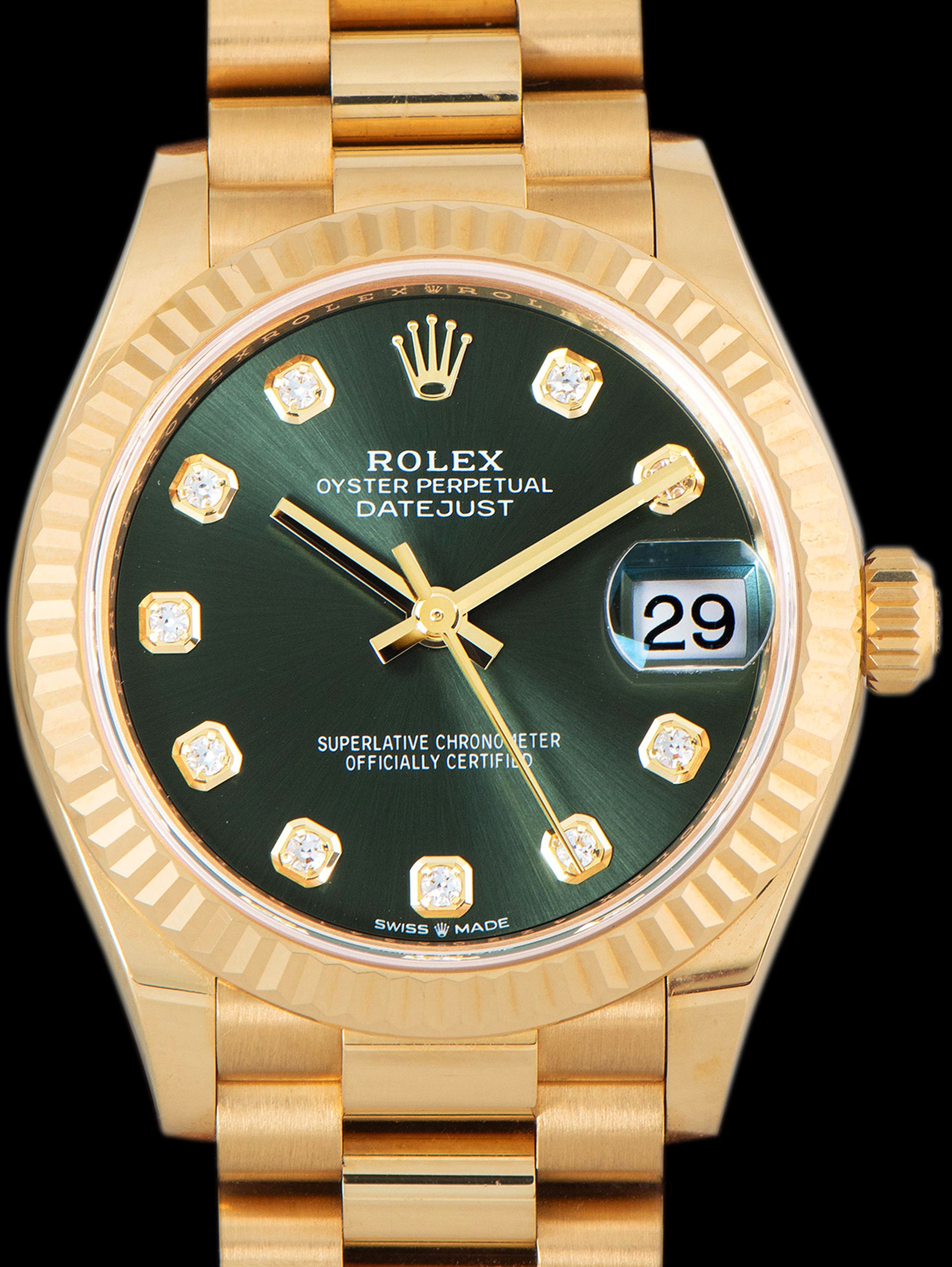 2024 Rolex Ladies Datejust 18K YG (Ref. 278278) Green Diamond Dial W/ Full Set