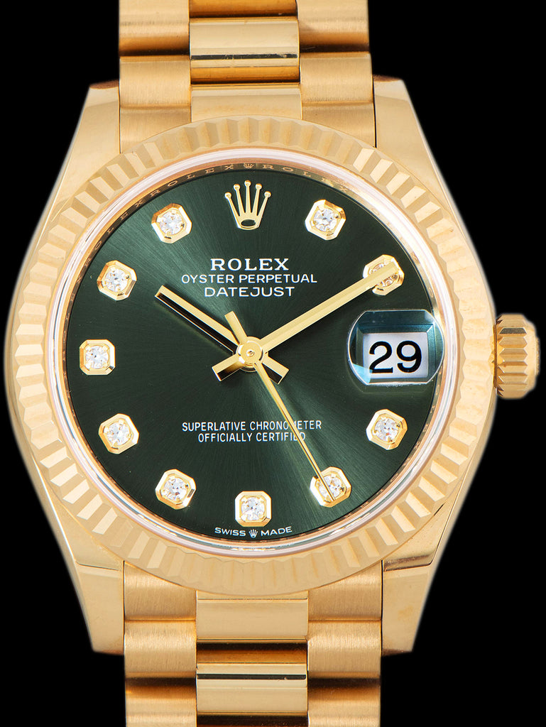 2024 Rolex Ladies Datejust 18K YG (Ref. 278278) Green Diamond Dial W/ Full Set
