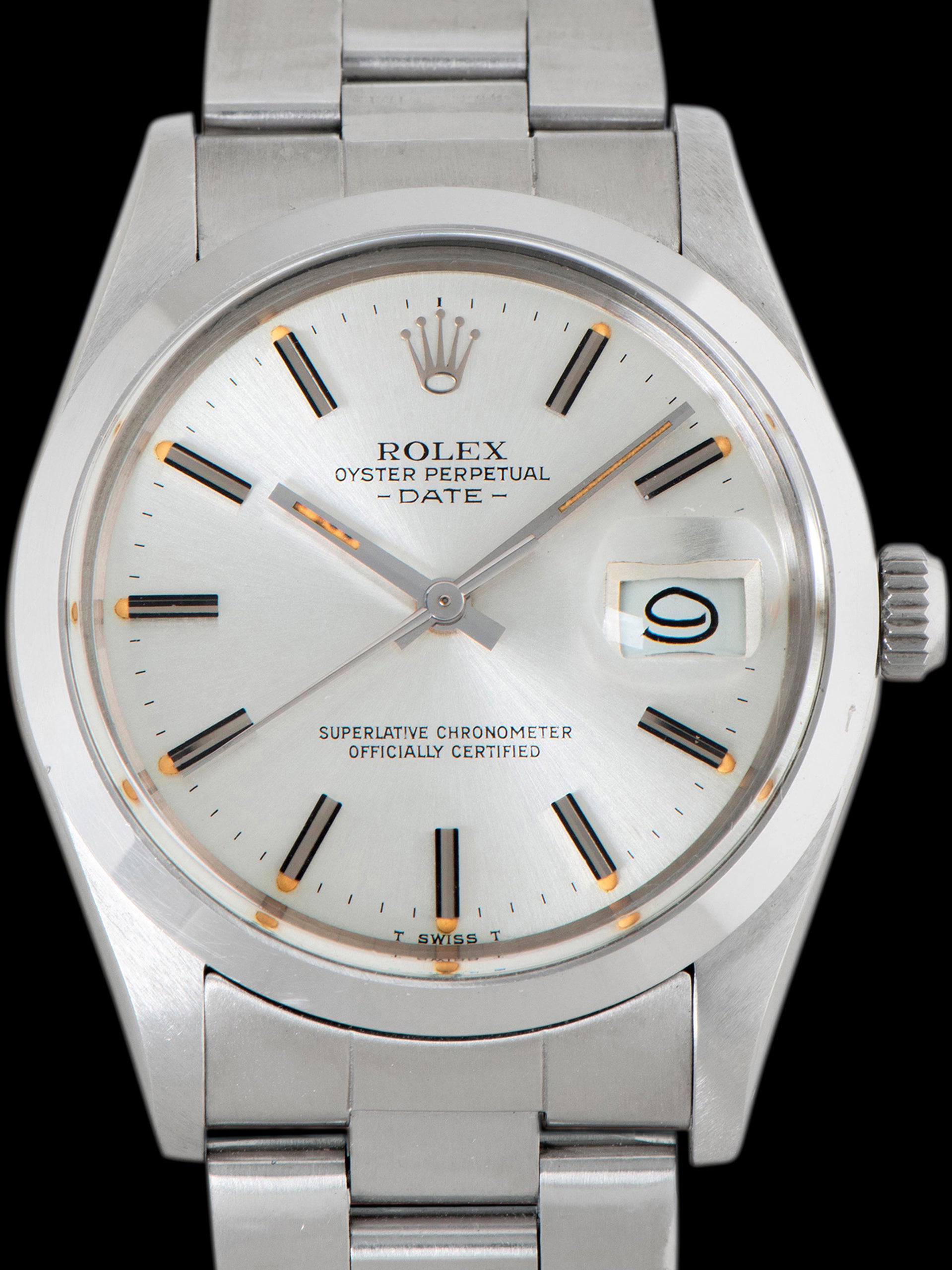 1983 Rolex Oyster-Perpetual Date (Ref. 15000) Silver "Pumpkin Lume" Dial W/ Papers & Hangtag
