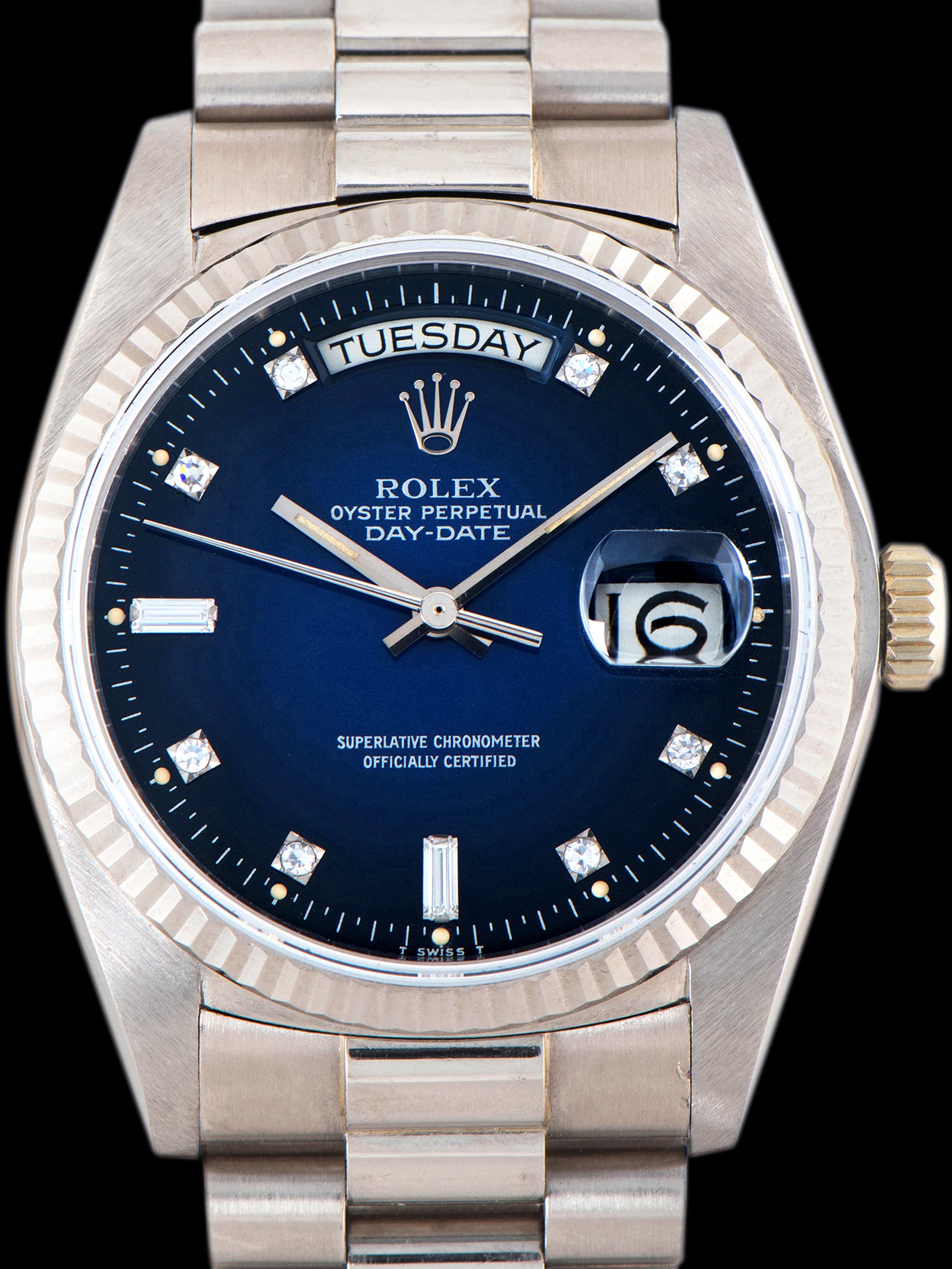 1981 Rolex Day-Date 18K WG (Ref. 18039) Blue Vignette Diamond Dial