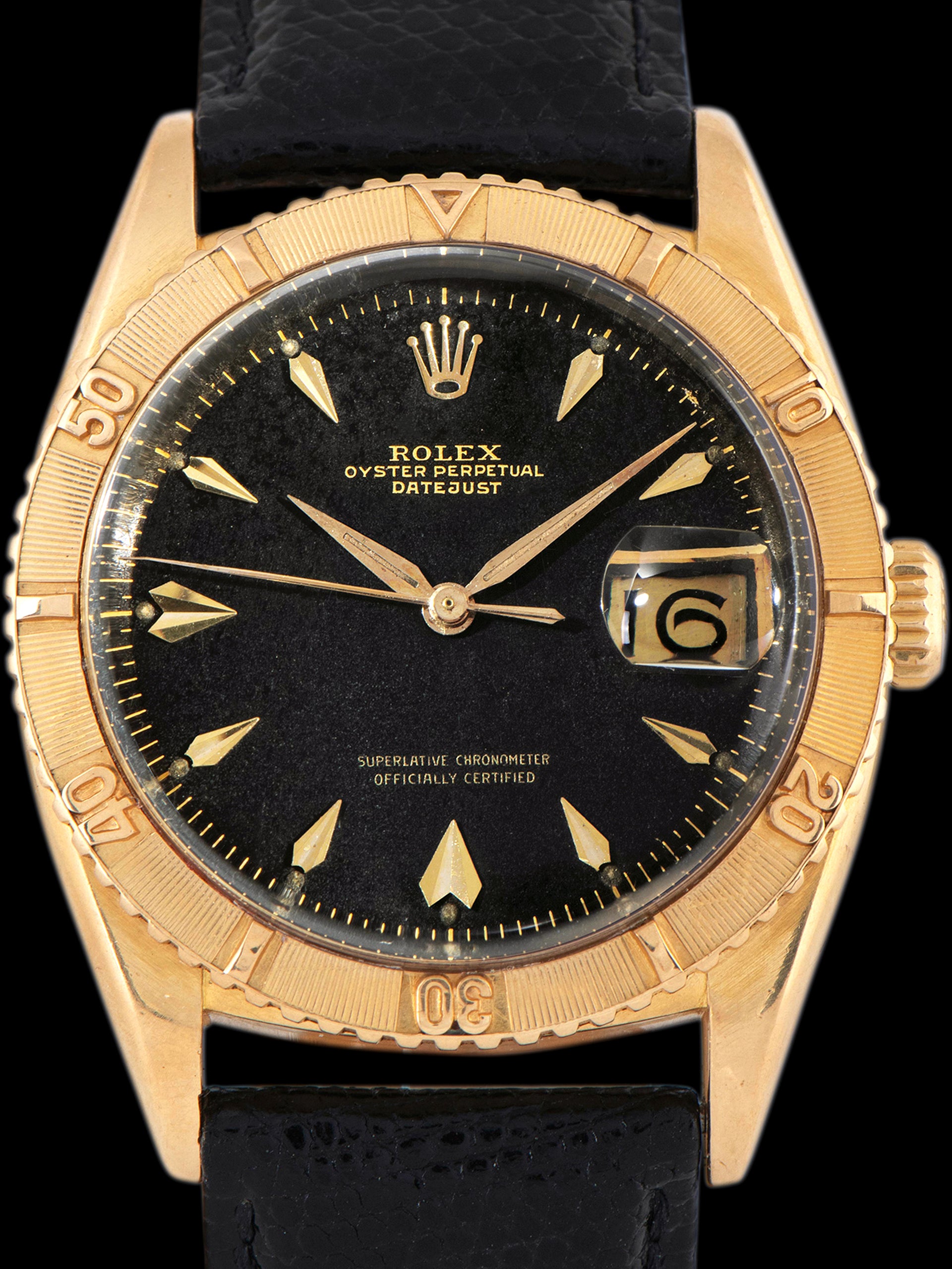 1956 Rolex Datejust "Thunderbird" Turn-O-Graph 18K YG (Ref. 6609) Black Gilt Dial