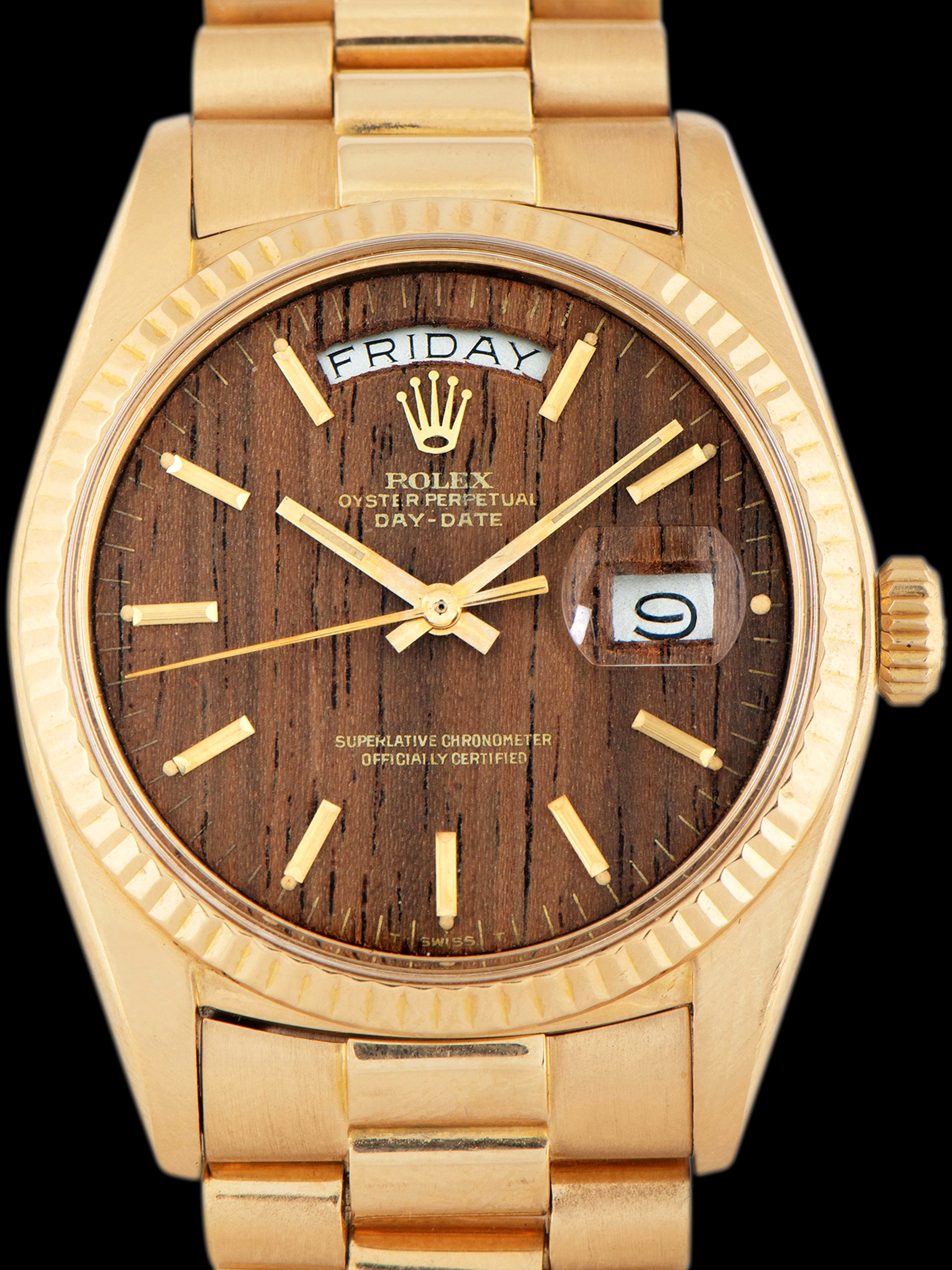 1973 Rolex Day-Date 18K YG (Ref. 1803) Sequoia Wood Dial W/ Box & Papers