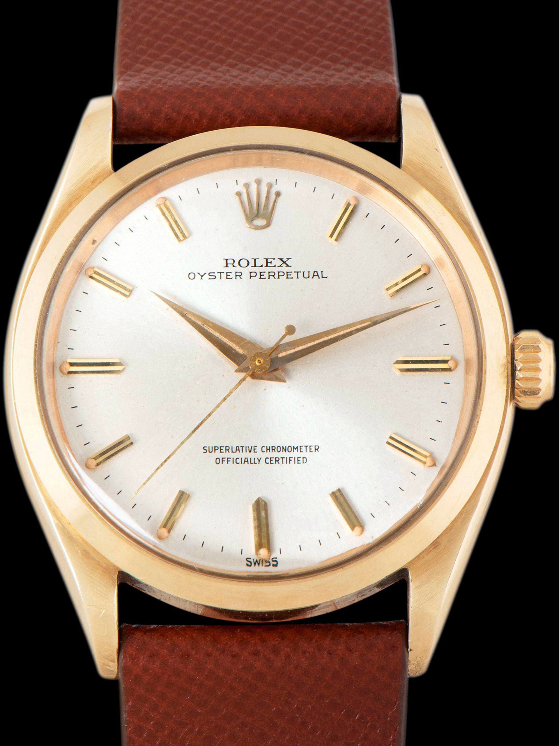 1960 Rolex Oyster-Perpetual 14k YG (Ref. 1002) Silver Dial W/ Box & Papers