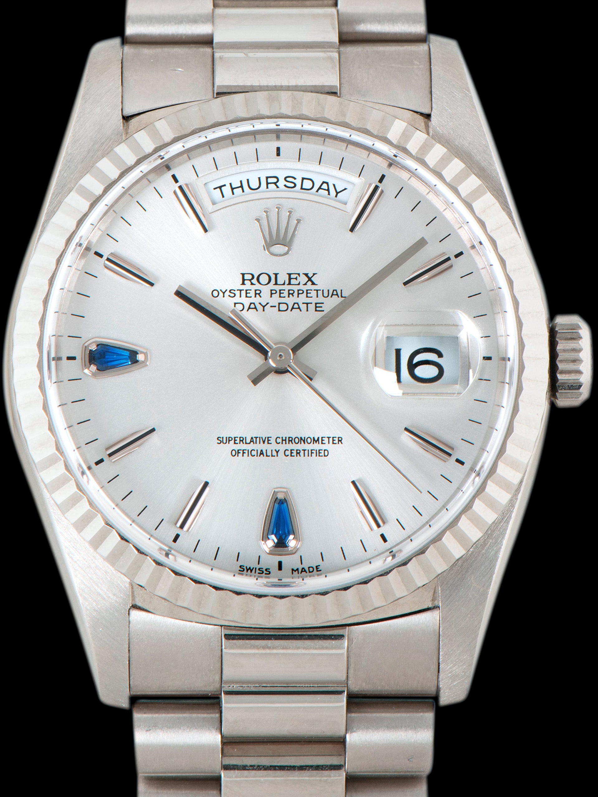 1999 Rolex Day-Date 18K WG (Ref. 18239) Sapphire "Teardrop" Dial W/ Box