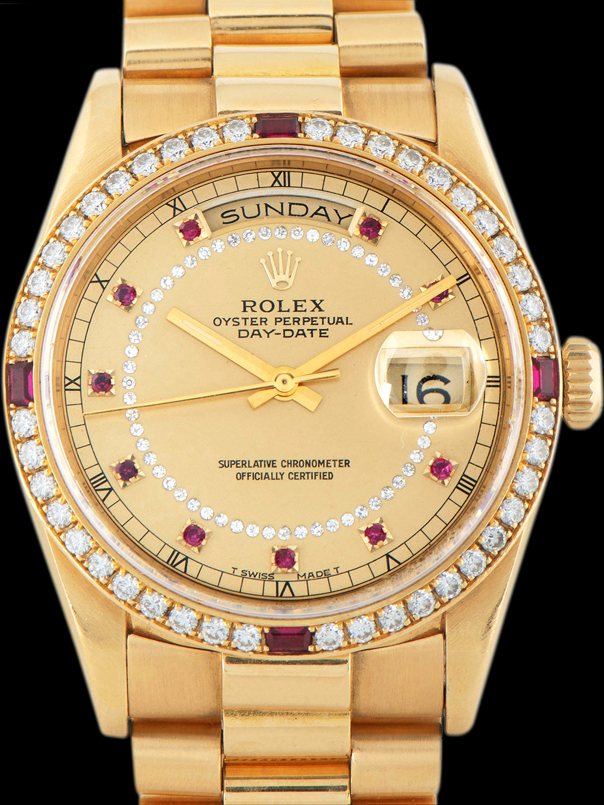 1995 Rolex Day-Date 18K YG (Ref. 18378) Factory Ruby & Diamond Dial W/ Factory Ruby & Diamond Bezel