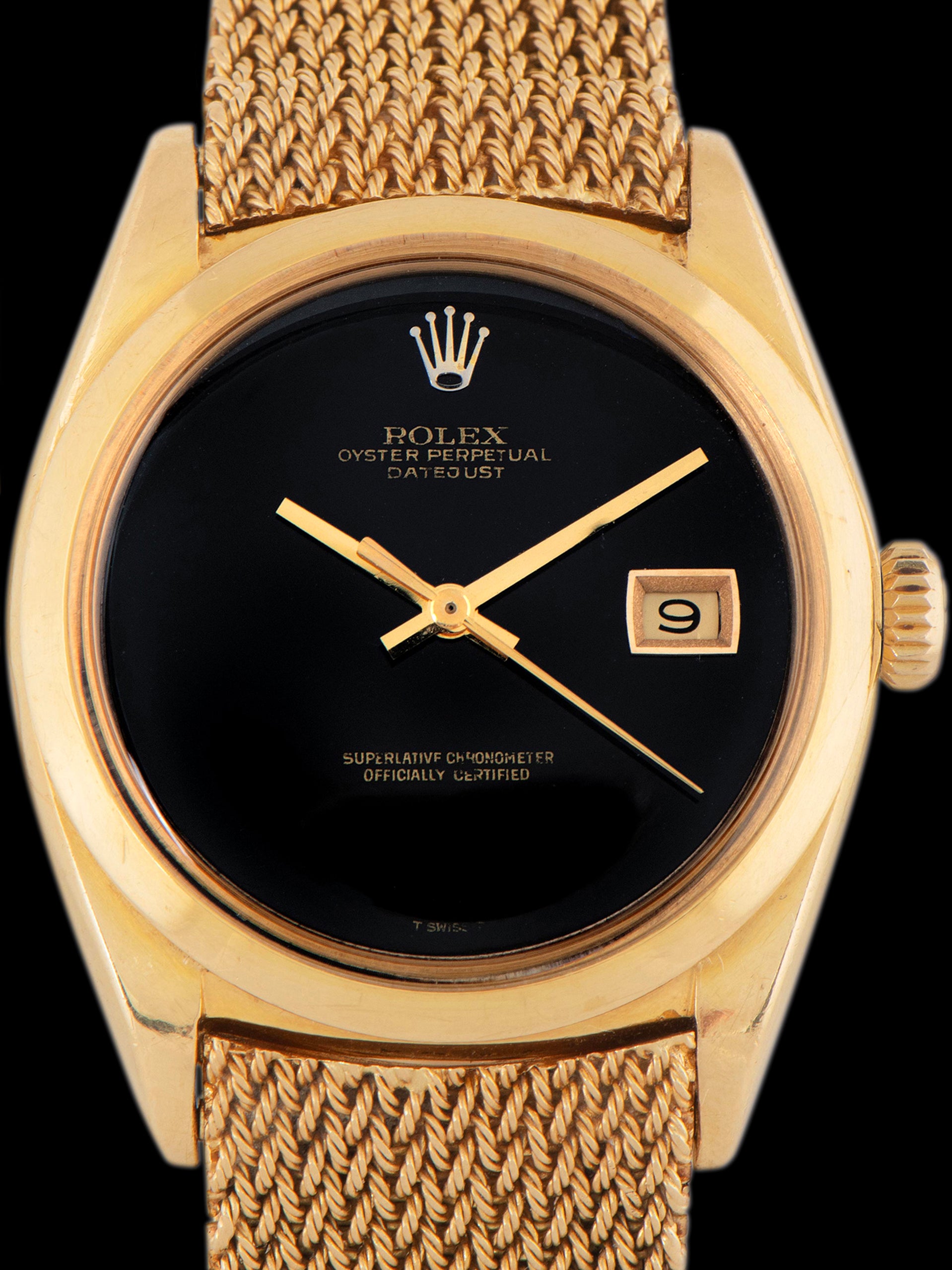 1967 Rolex Datejust 18K YG (Ref. 1602) Onyx Stone Dial W/ Rare Gold Mesh Bracelet