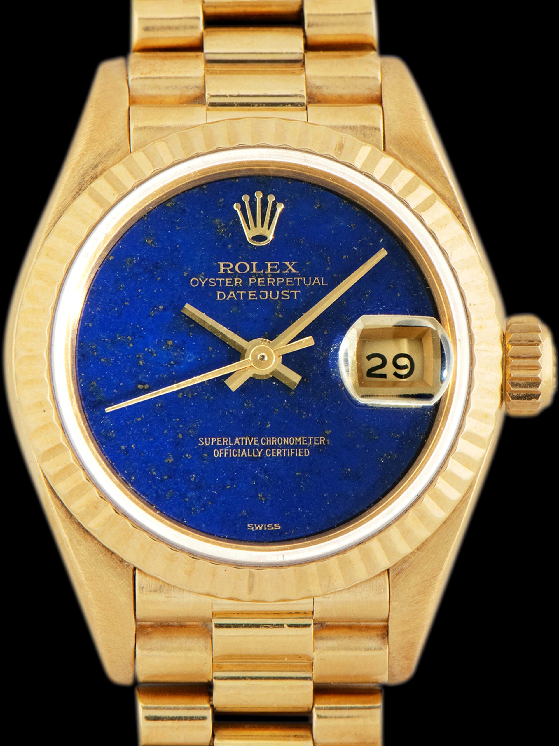 1989 Rolex Ladies Datejust 18K YG (Ref. 69178) Lapis Stone Dial W/ Box & Accessories