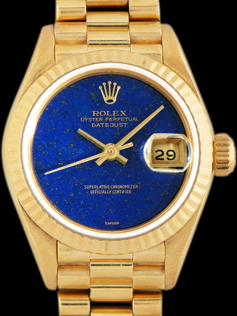 1989 Rolex Ladies Datejust 18K YG (Ref. 69178) Lapis Stone Dial W/ Box & Accessories