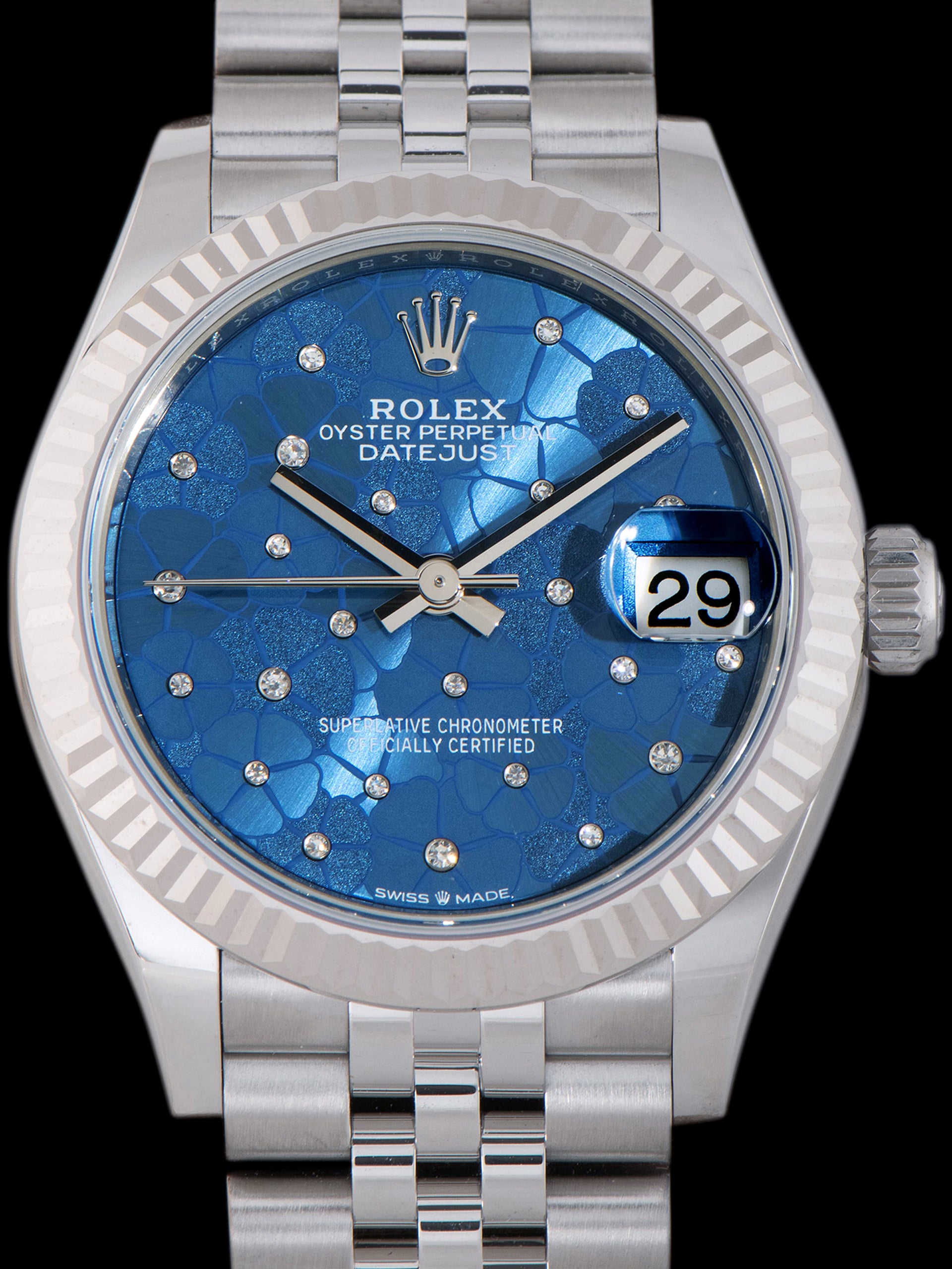 2022 Rolex Ladies Datejust (Ref. 278274) Blue Floral Motif Diamond Dial W/ Full Set