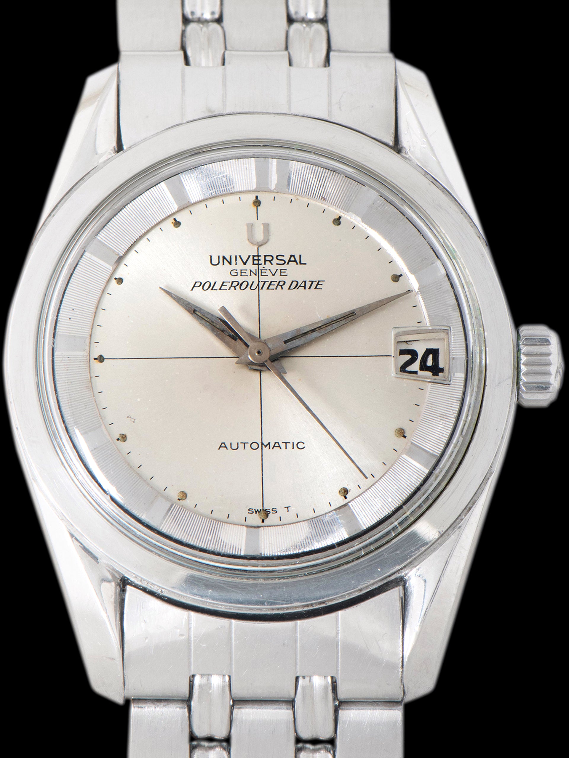 1960s Universal Geneve Polerouter Date (Ref. 204612/1) Silver "Crosshair" Dial